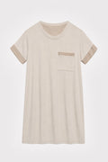 Walnut Shell Dyed Modal T-Shirt Dress with Silk Trim