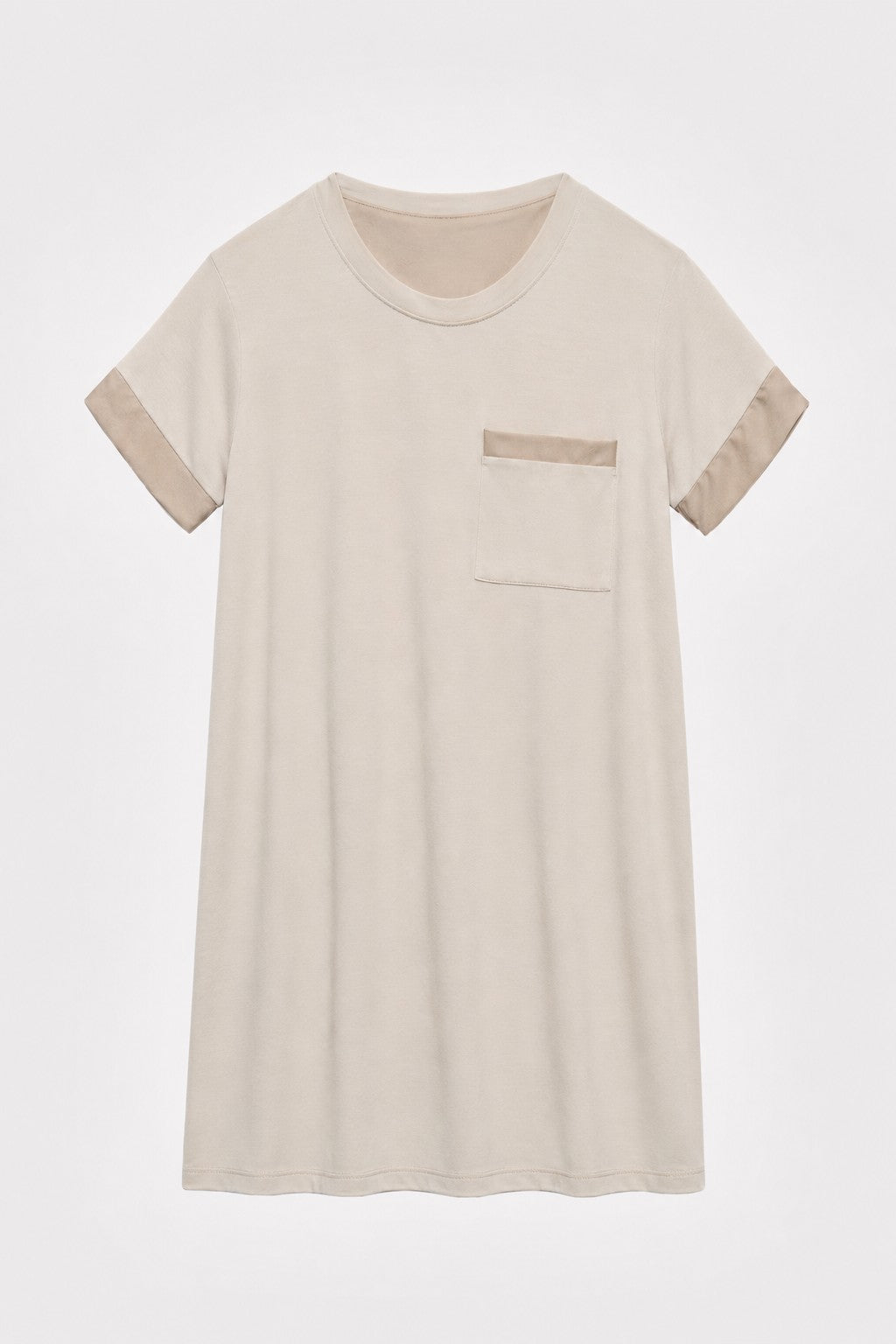 Walnut Shell Dyed Modal T-Shirt Dress with Silk Trim