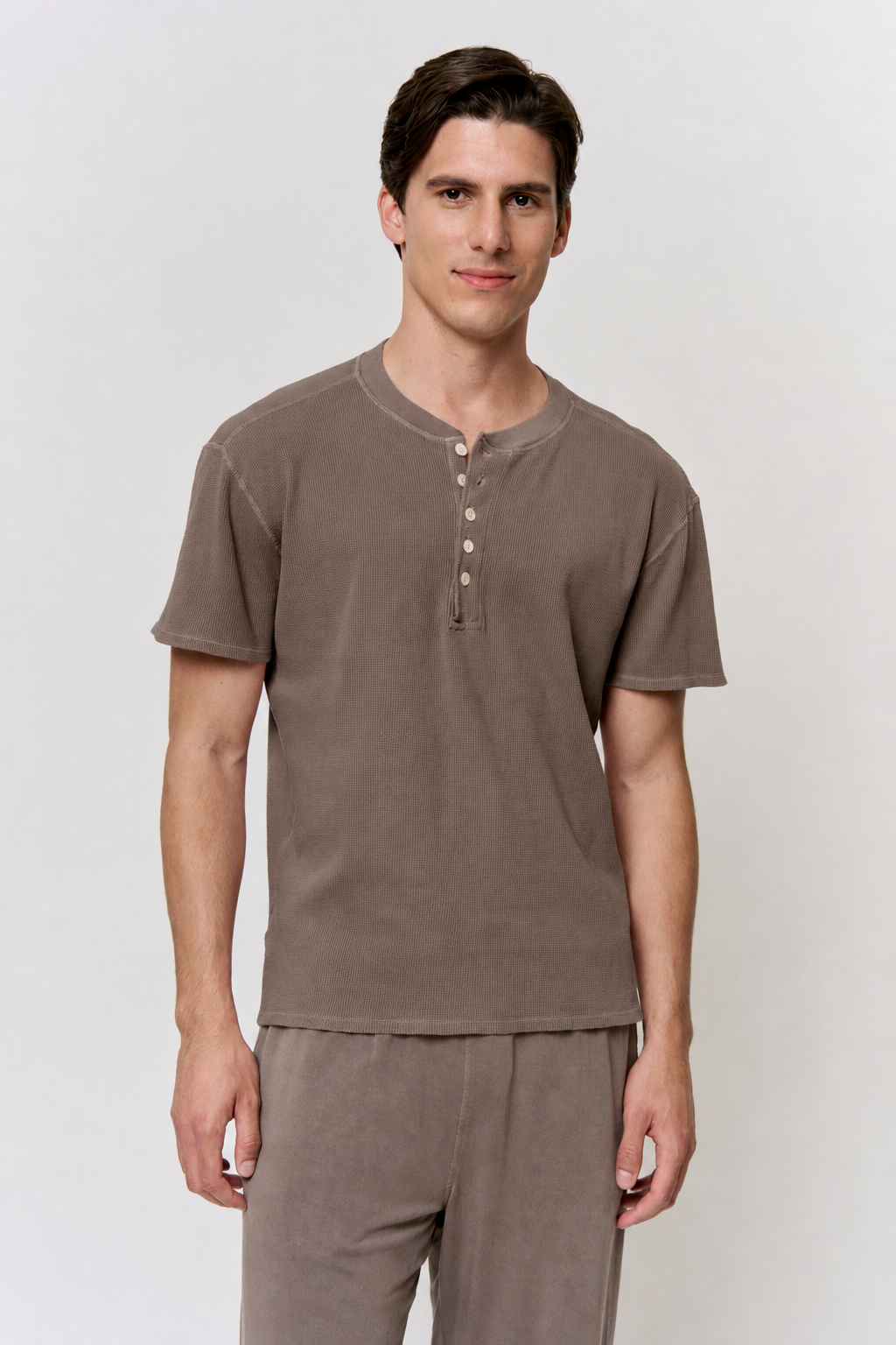 Cutch Dyed Cotton Modal Waffle Henley T-Shirt