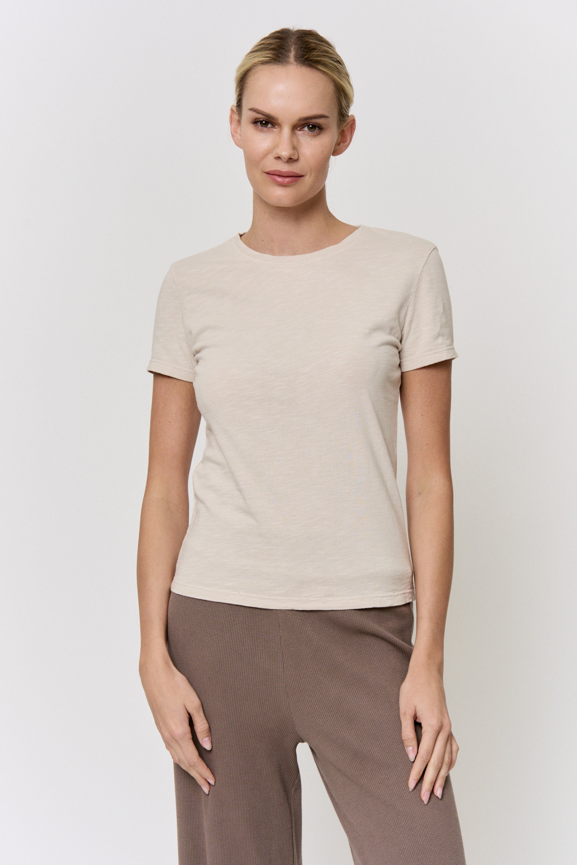 Walnut Dyed Cotton Slub Short Sleeve Crew Neck Tee