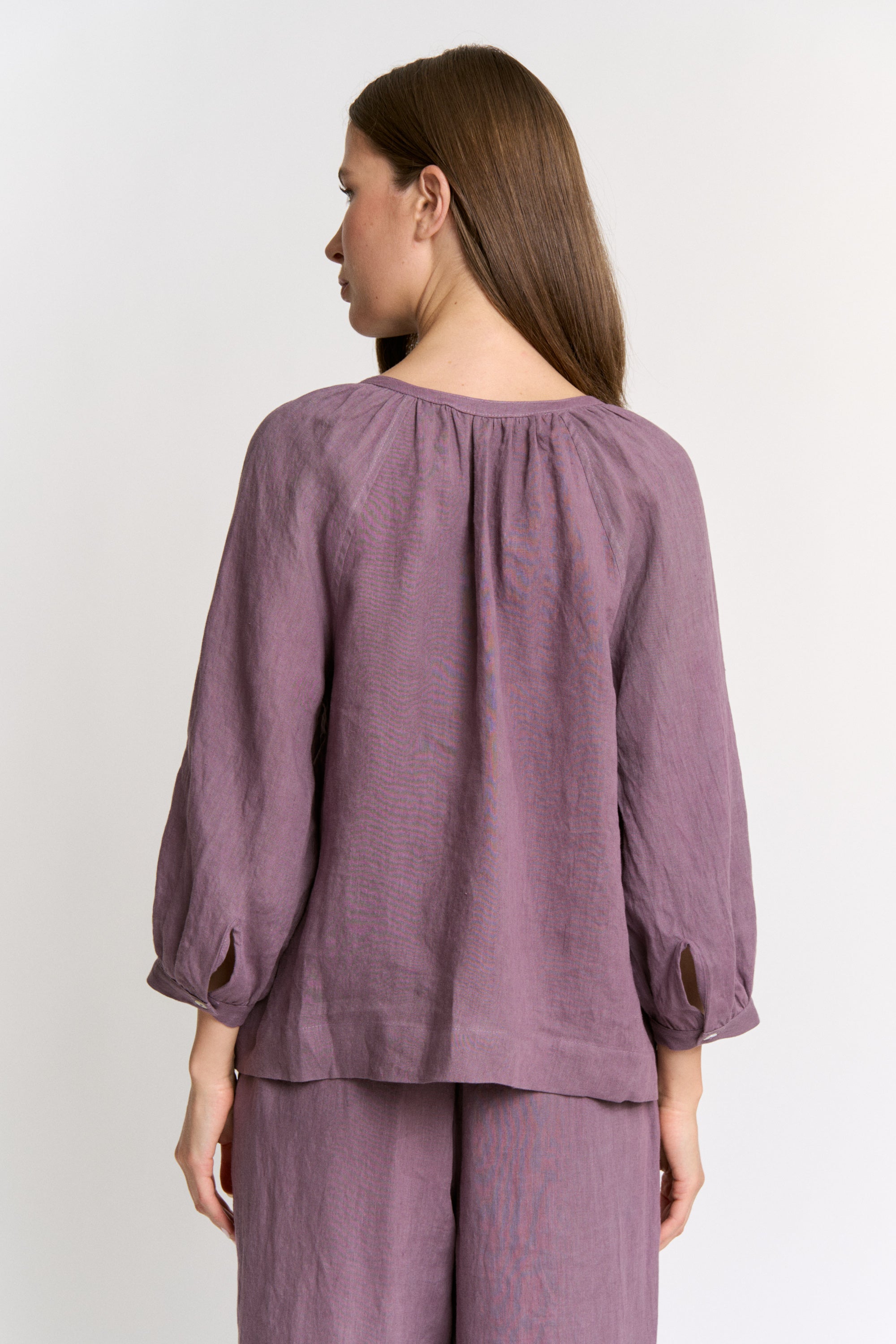 Cochineal Dyed Linen Gathered Neck Top