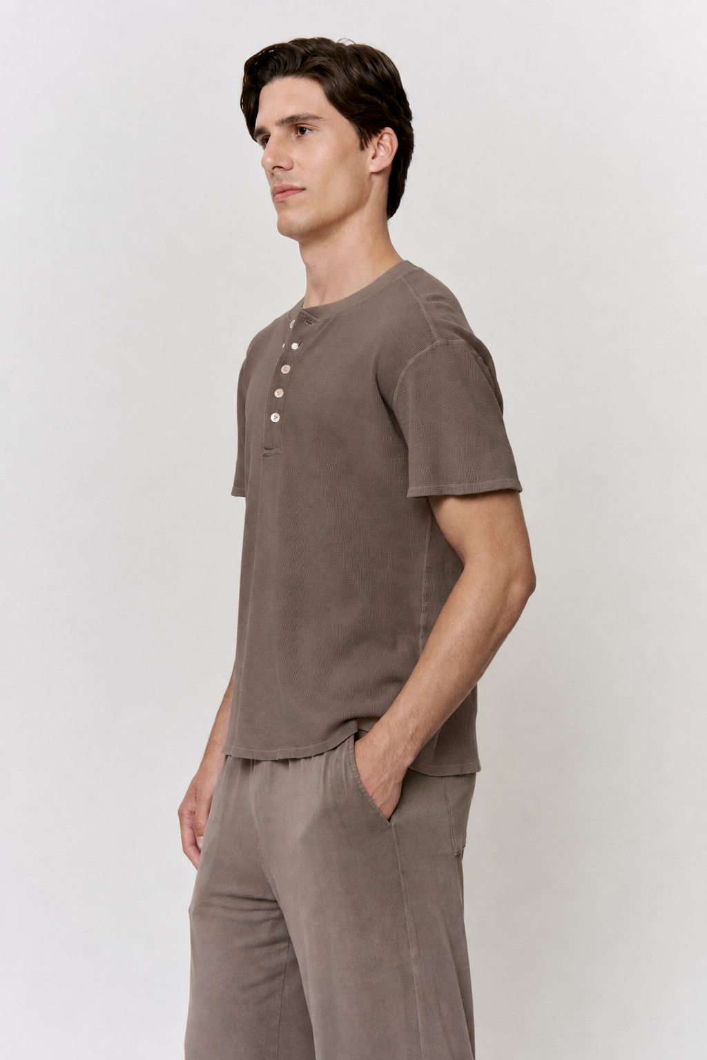 Cutch Dyed Cotton Modal Waffle Henley T-Shirt