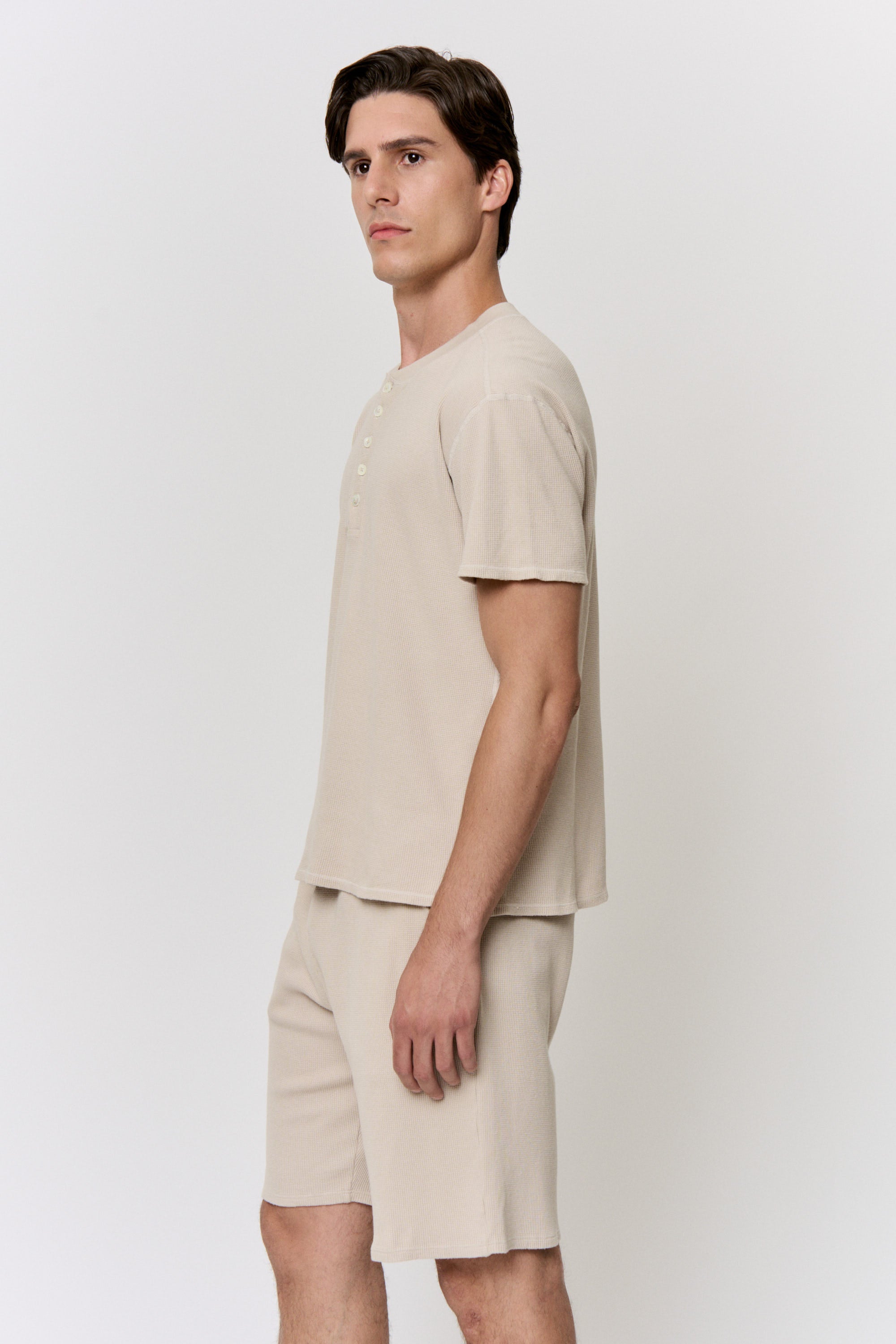 Walnut Dyed Cotton Modal Waffle Henley T-Shirt