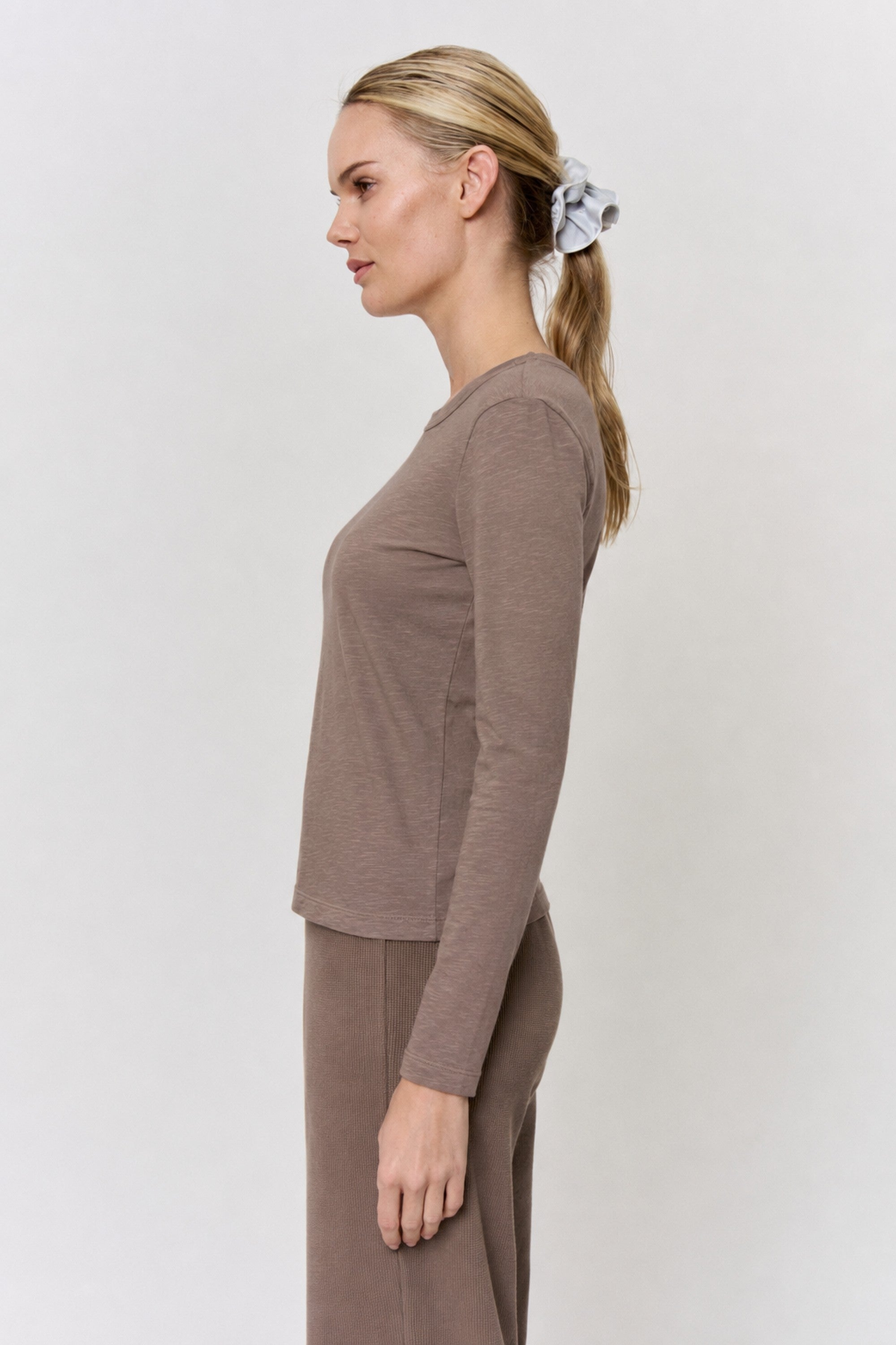 Cutch Dyed Cotton Slub Long Sleeve Crew Neck Tee