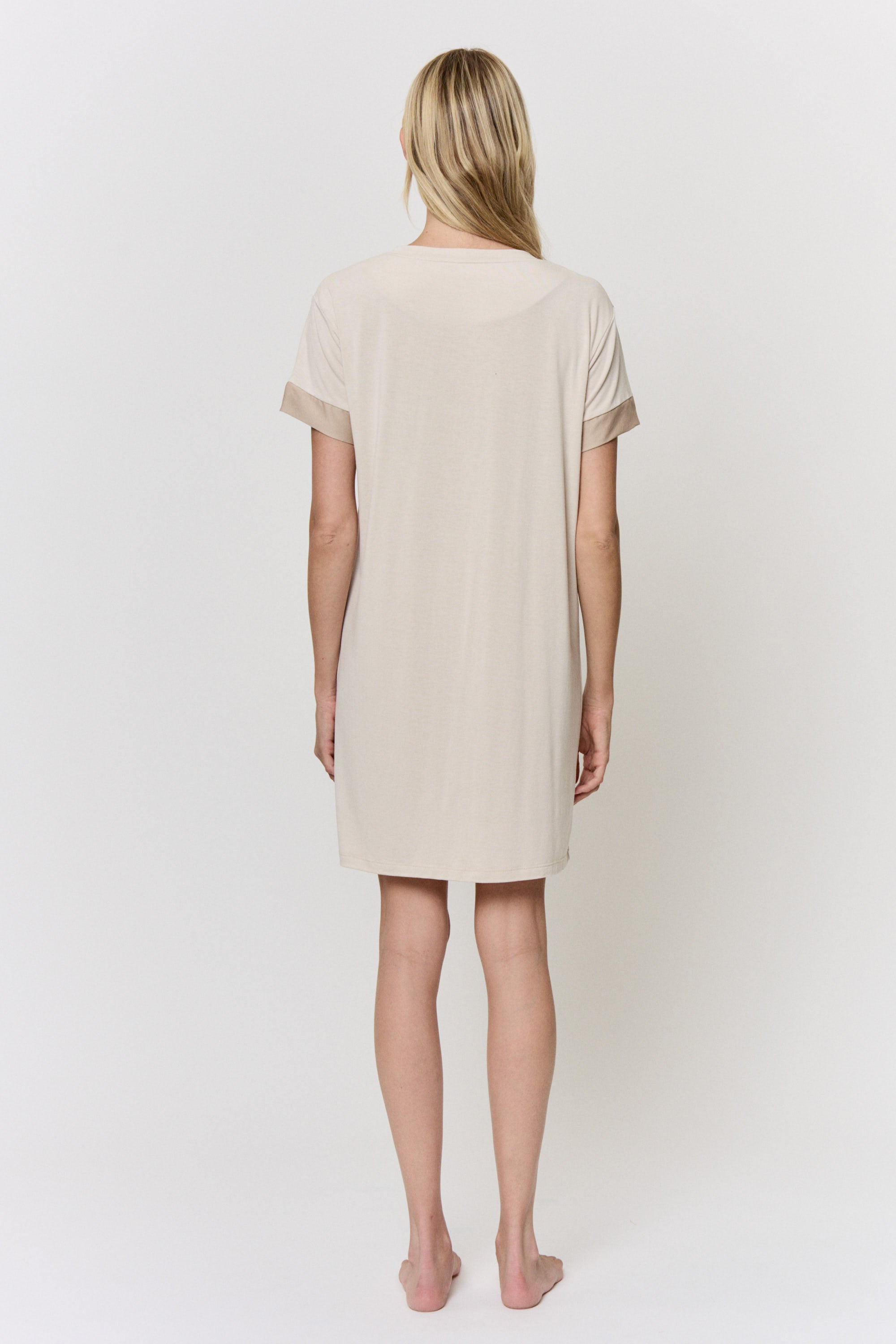 Walnut Shell Dyed Modal T-Shirt Dress with Silk Trim