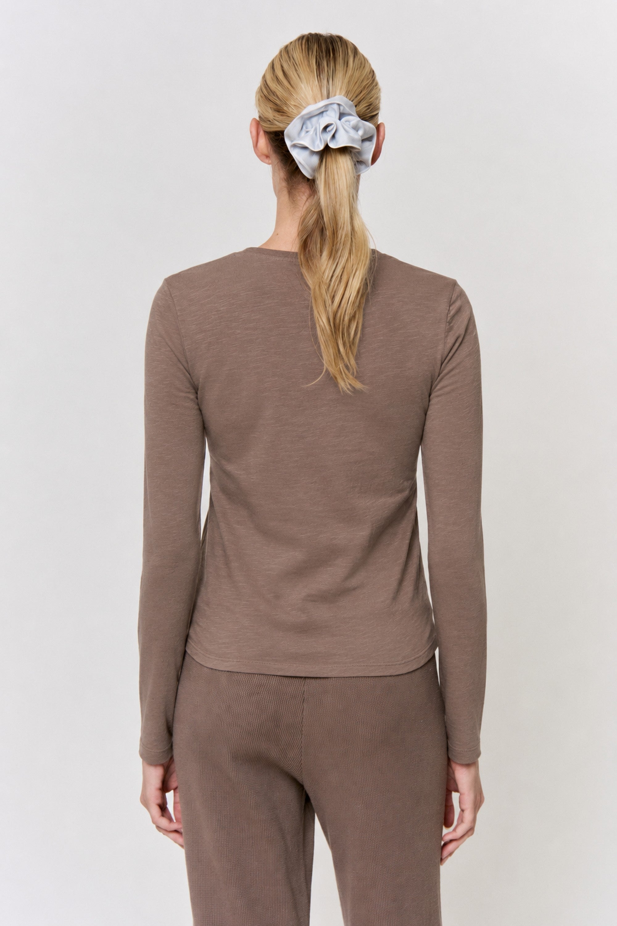Cutch Dyed Cotton Slub Long Sleeve Crew Neck Tee