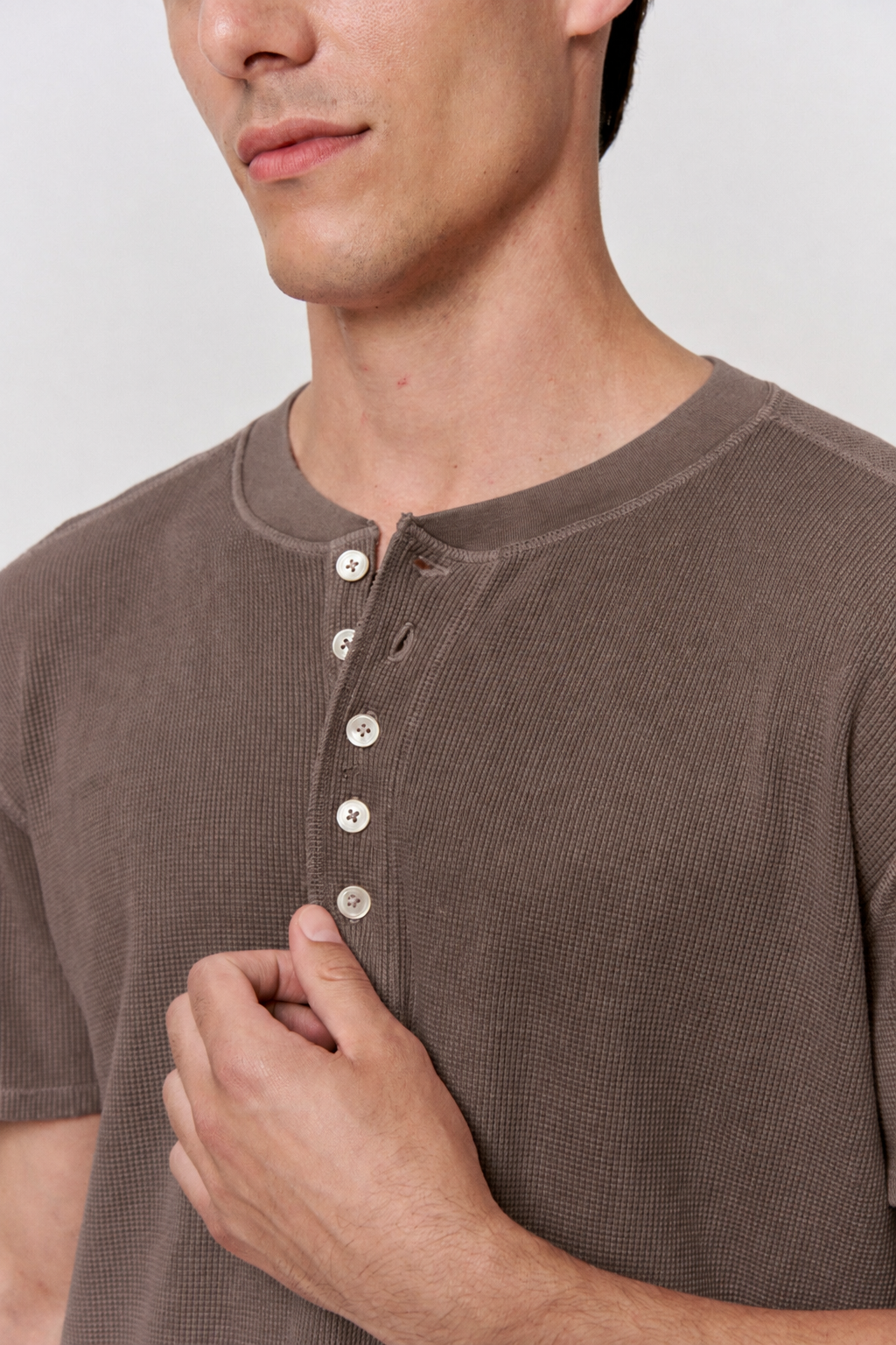 Cutch Dyed Cotton Modal Waffle Henley T-Shirt