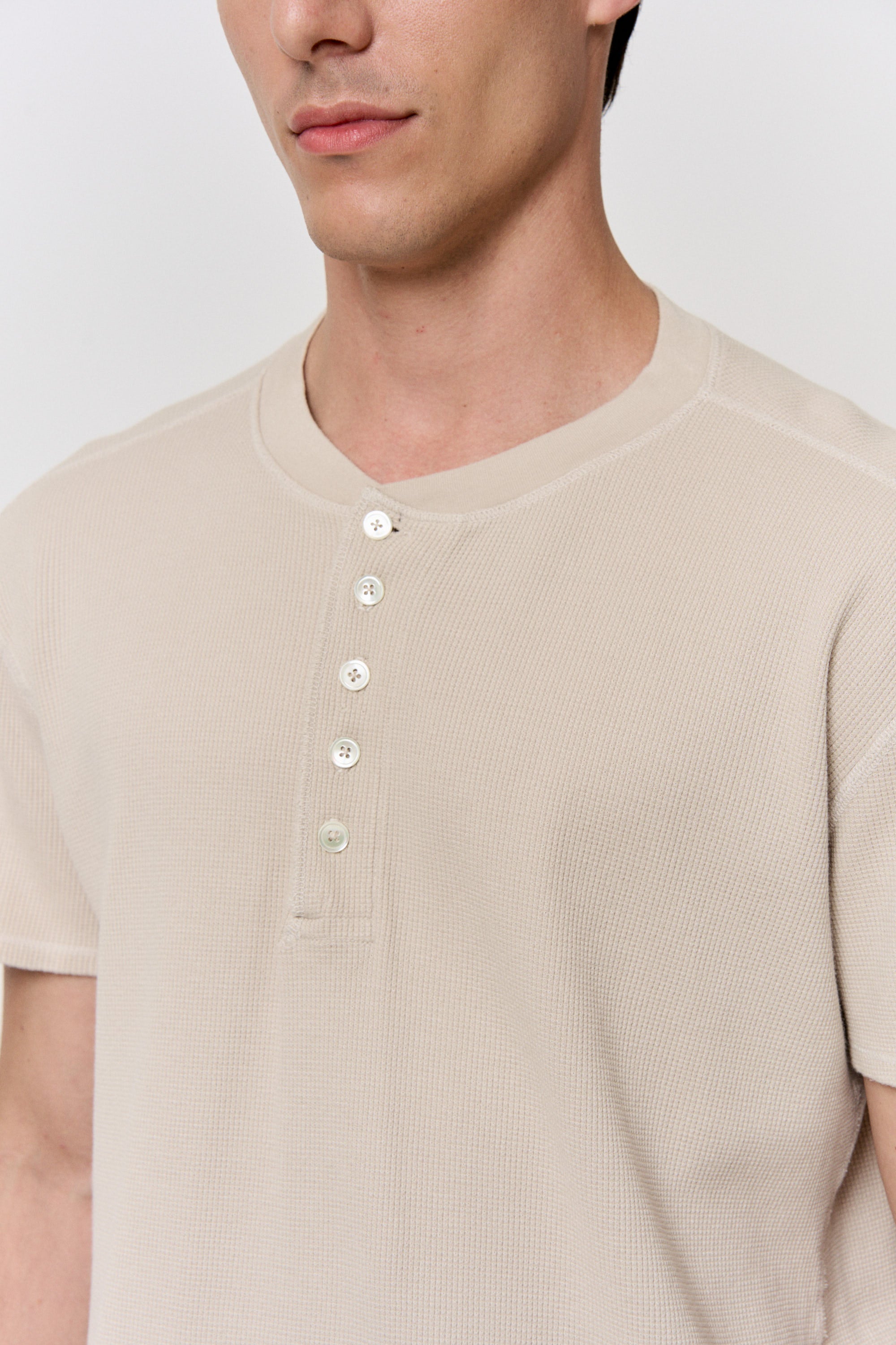 Walnut Dyed Cotton Modal Waffle Henley T-Shirt