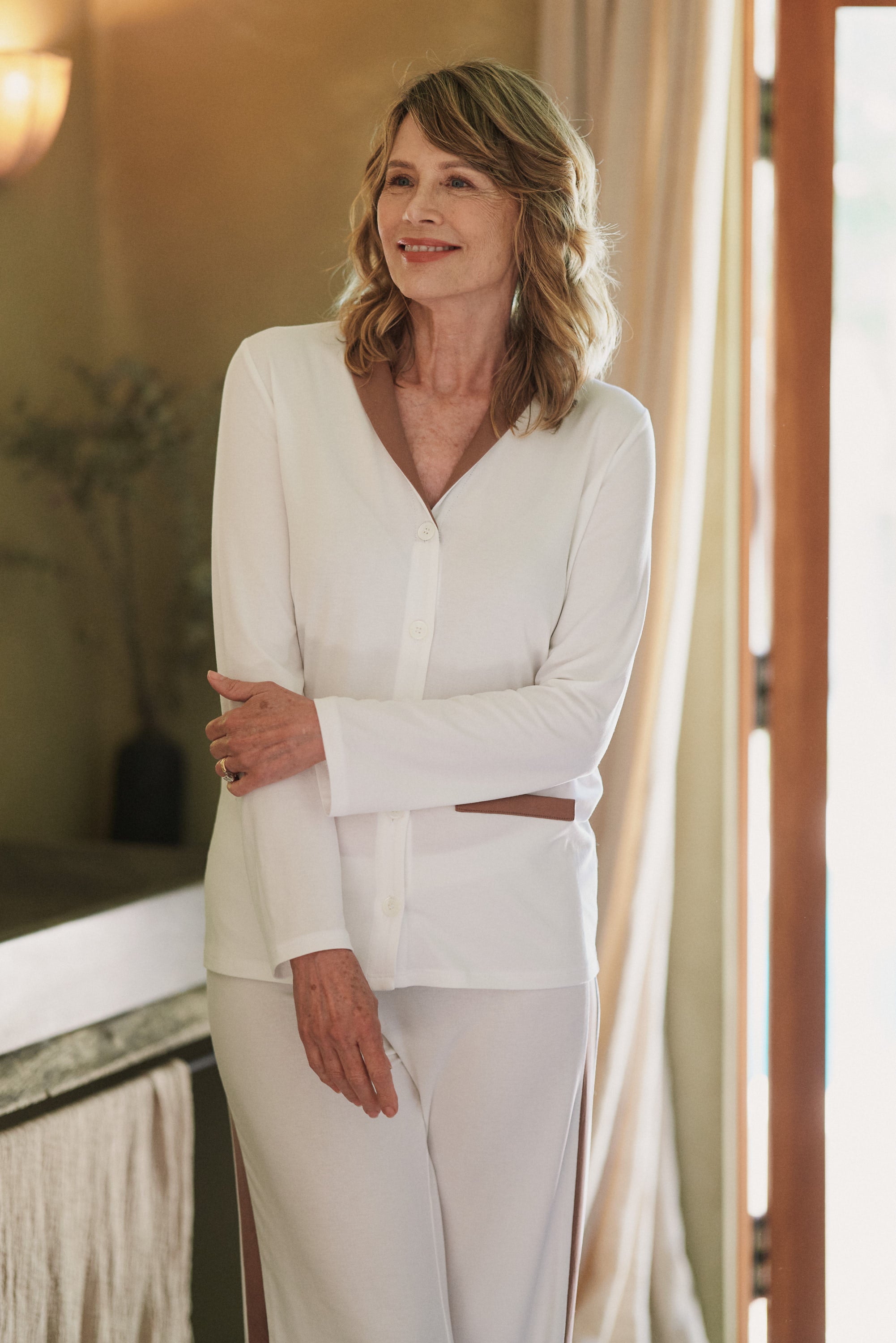 Undyed Silk Trim Pajama Set