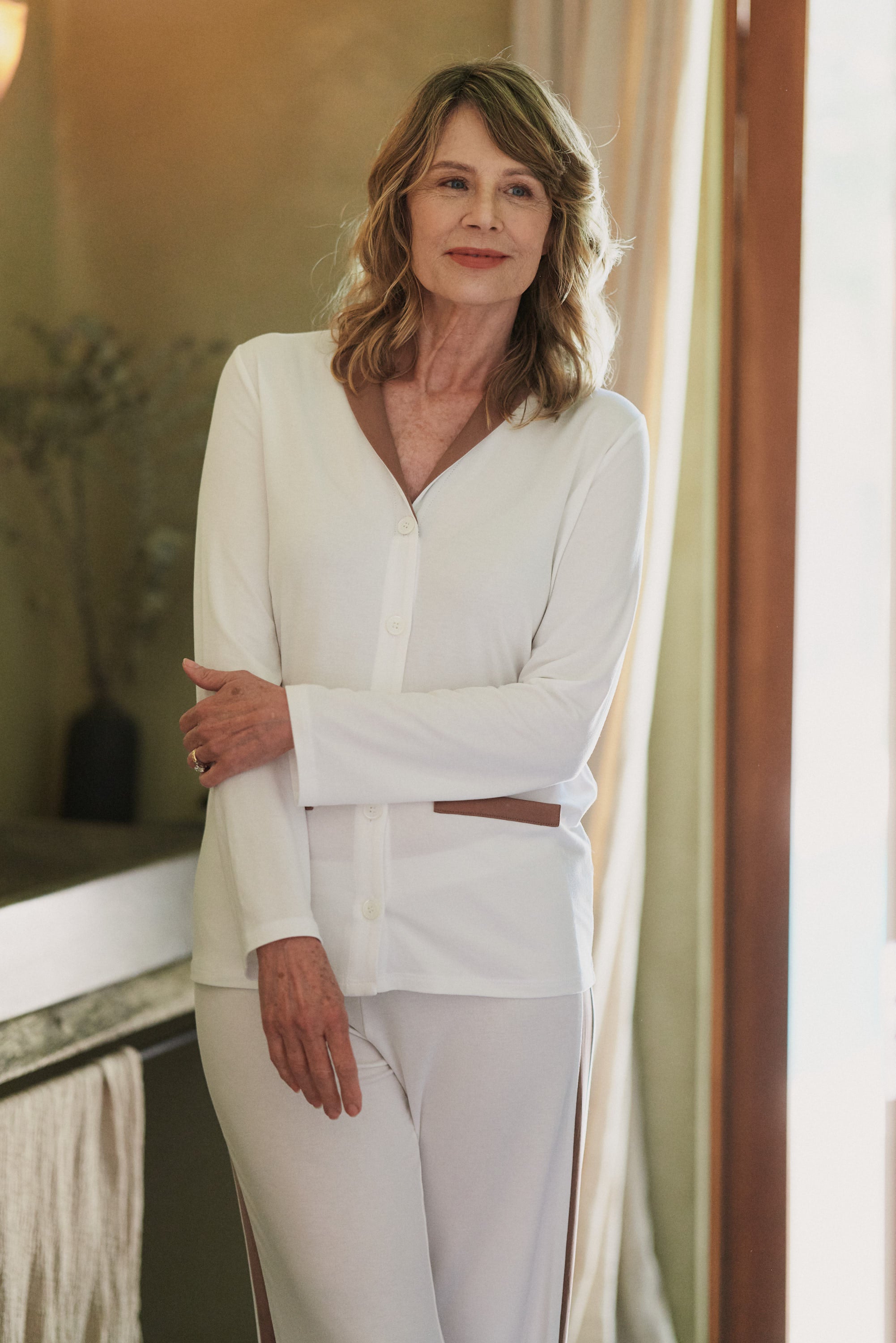 Undyed Silk Trim Pajama Set
