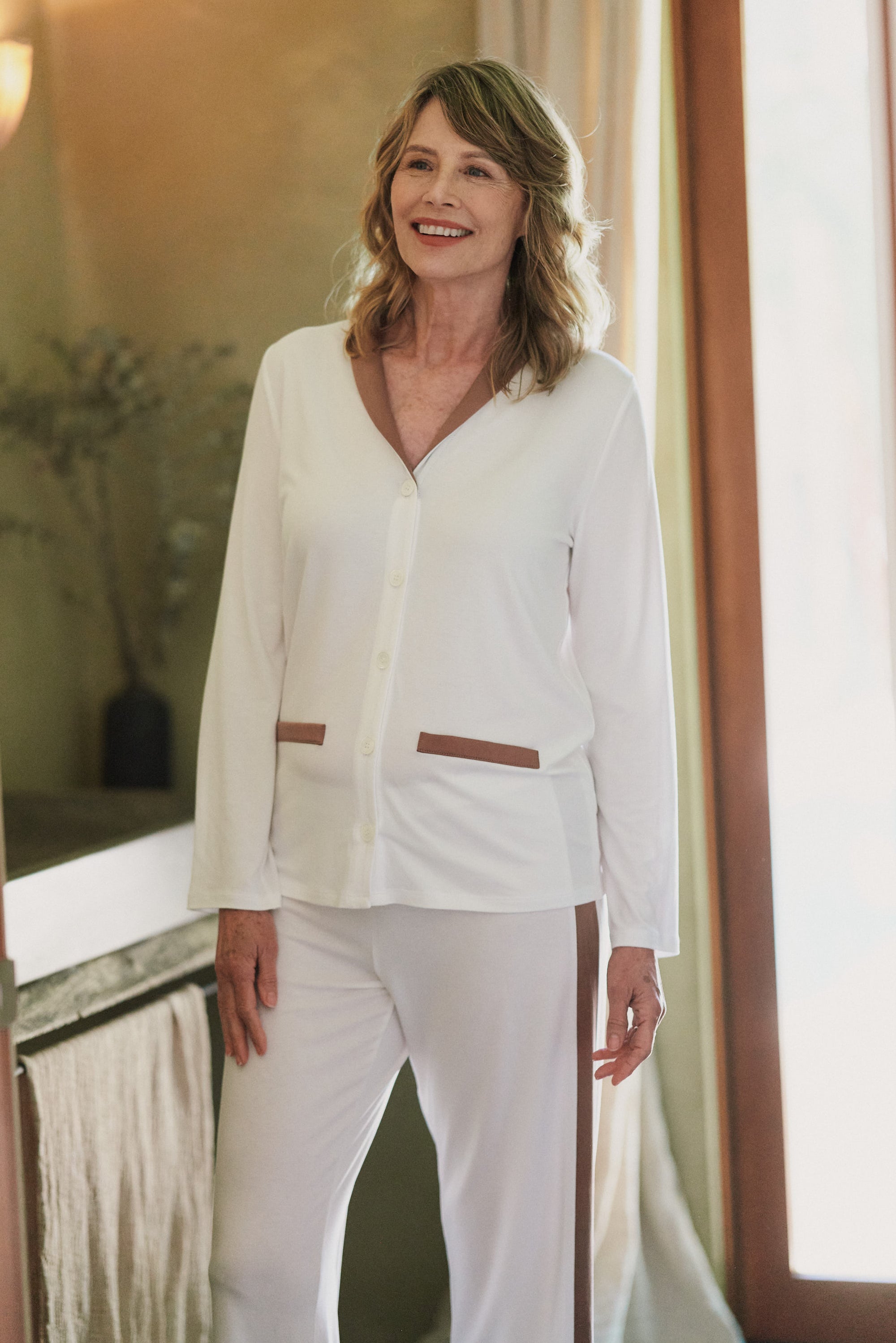 Undyed Silk Trim Pajama Set in naturally dyed fabric by AGA Nature