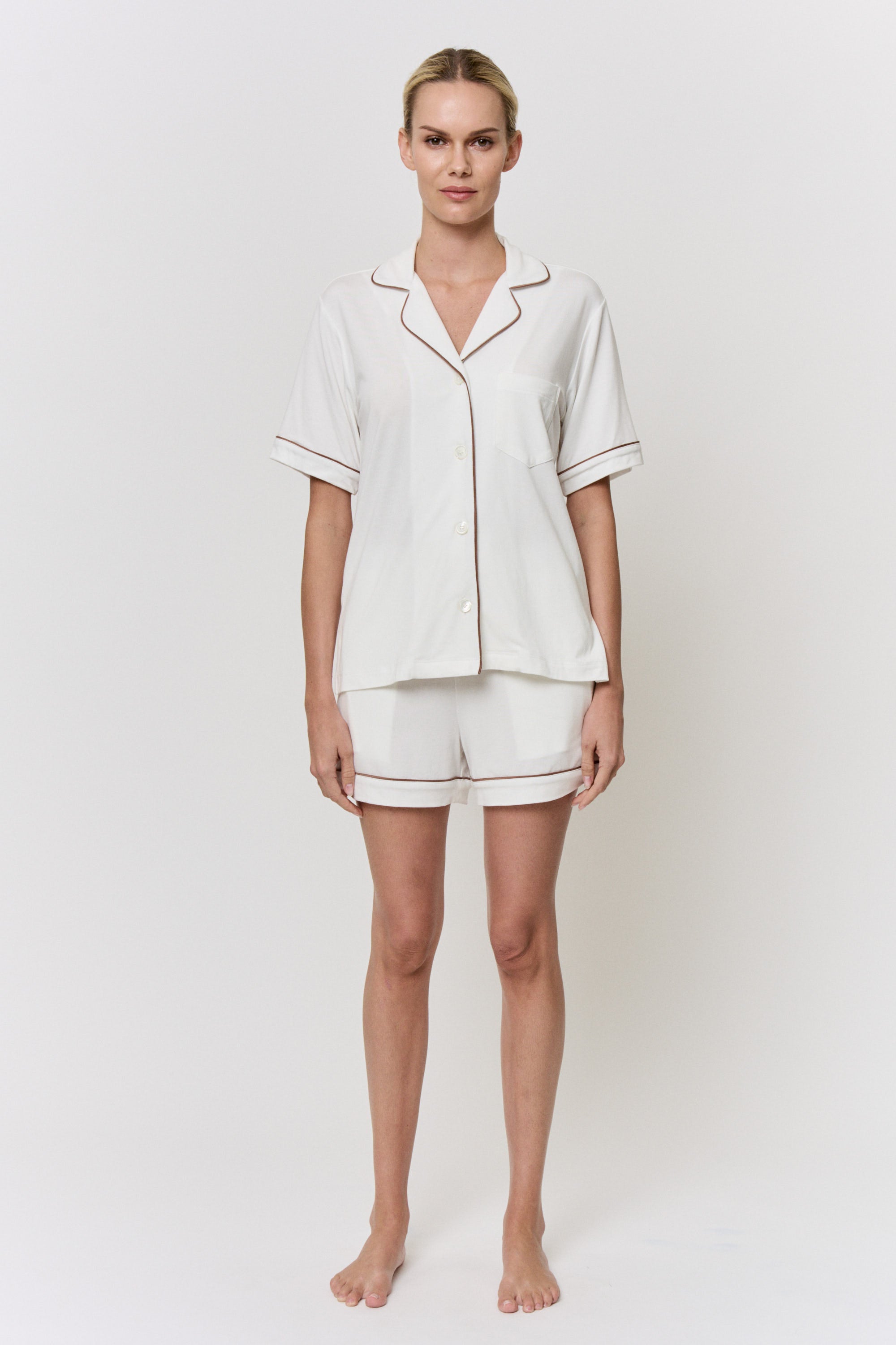 Undyed Modal Piped-Short Pajama Set in naturally dyed fabric by AGA Nature