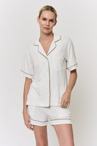 Undyed Modal Piped-Short Pajama Set in naturally dyed fabric by AGA Nature