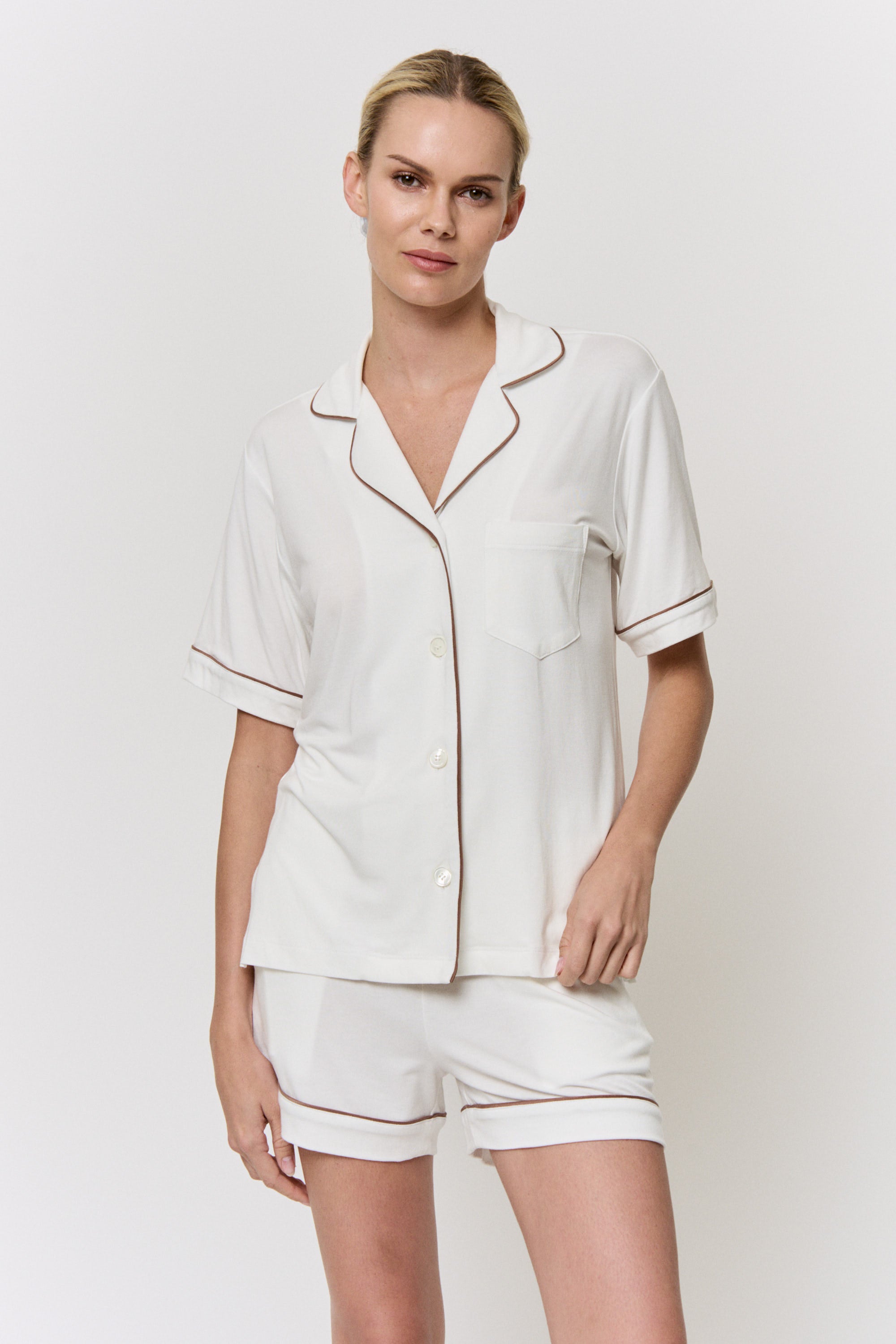 Undyed Modal Piped-Short Pajama Set in naturally dyed fabric by AGA Nature