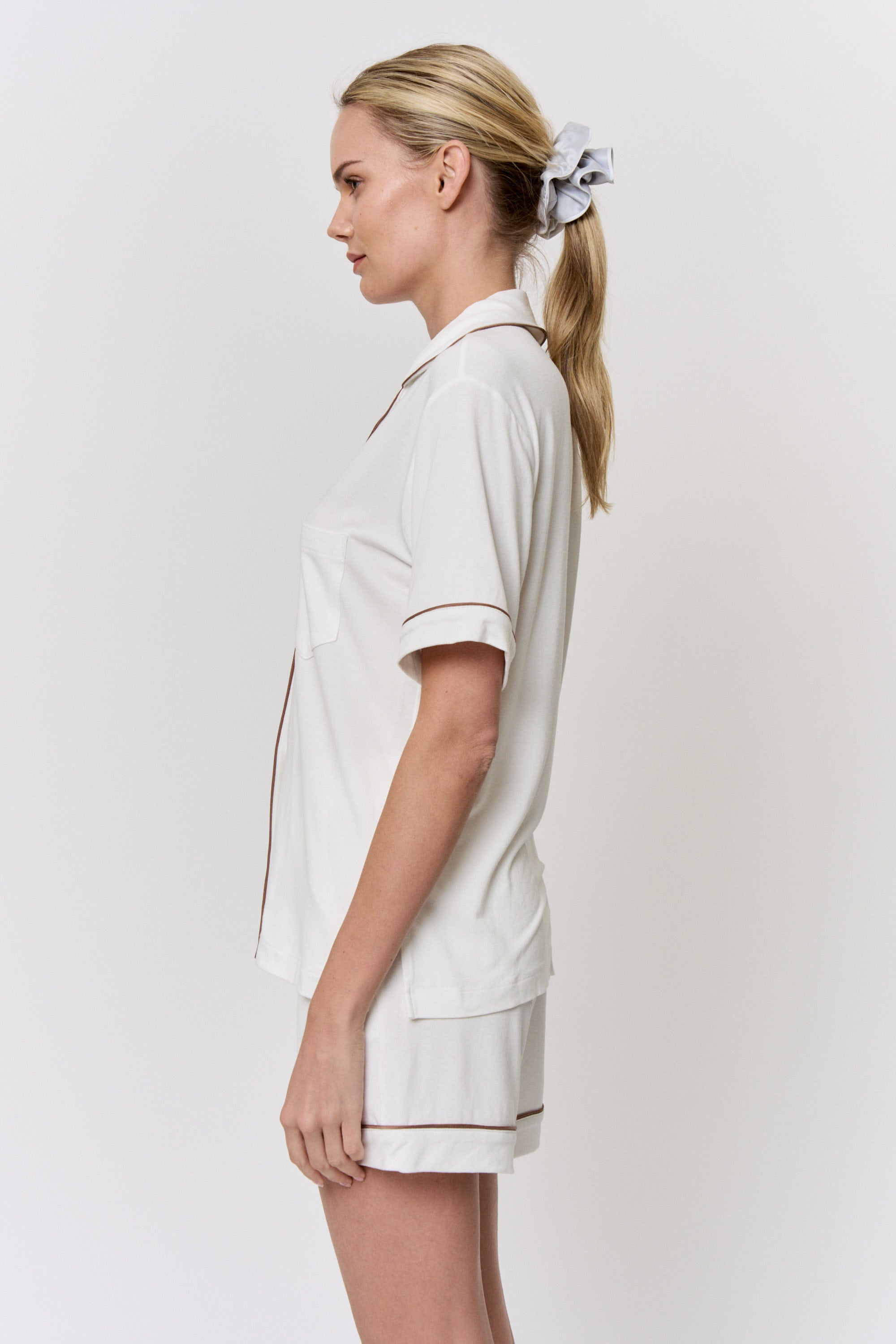 Undyed Modal Piped-Short Pajama Set in naturally dyed fabric by AGA Nature
