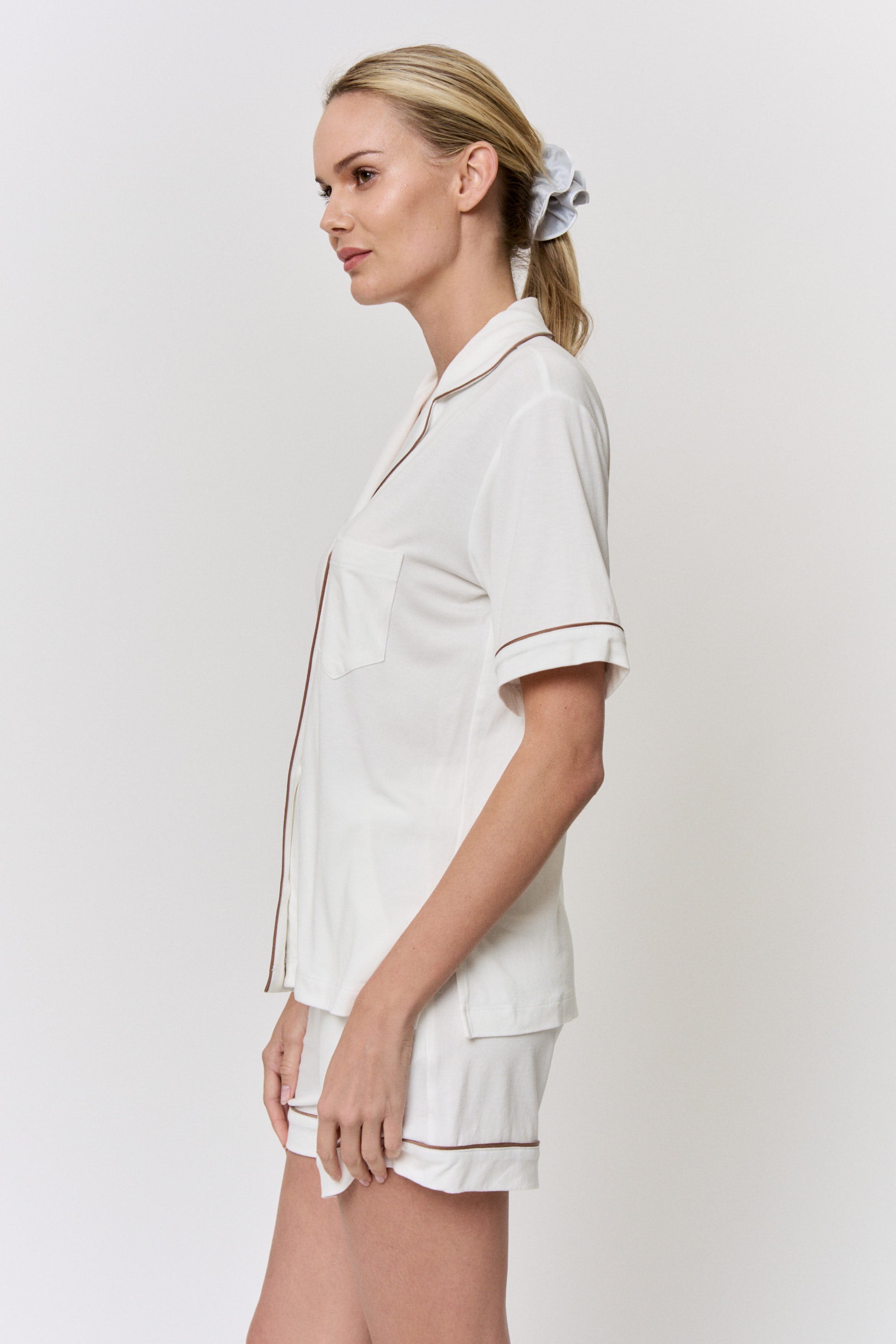 Undyed Modal Piped-Short Pajama Set in naturally dyed fabric by AGA Nature
