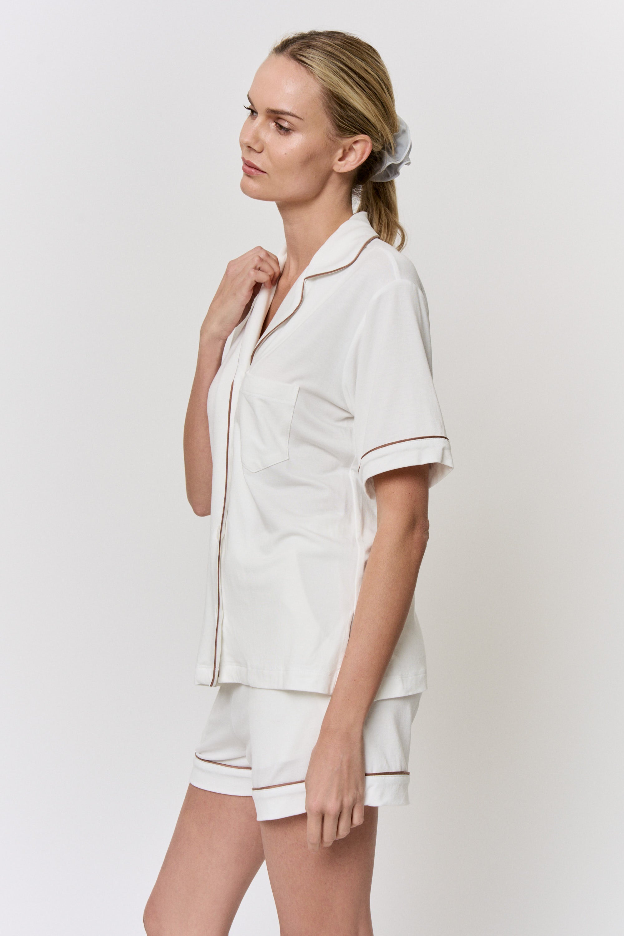 Undyed Modal Piped-Short Pajama Set in naturally dyed fabric by AGA Nature