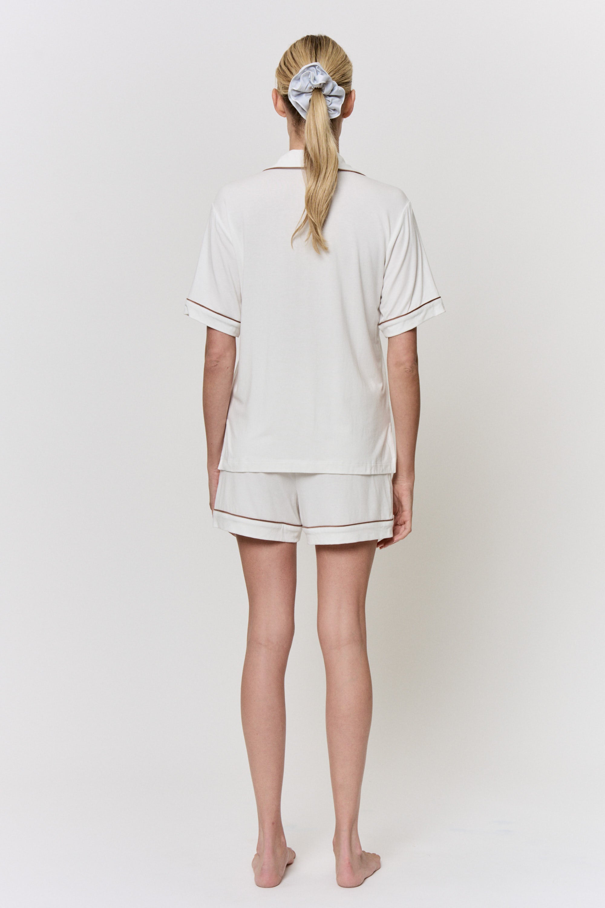 Undyed Modal Piped-Short Pajama Set in naturally dyed fabric by AGA Nature