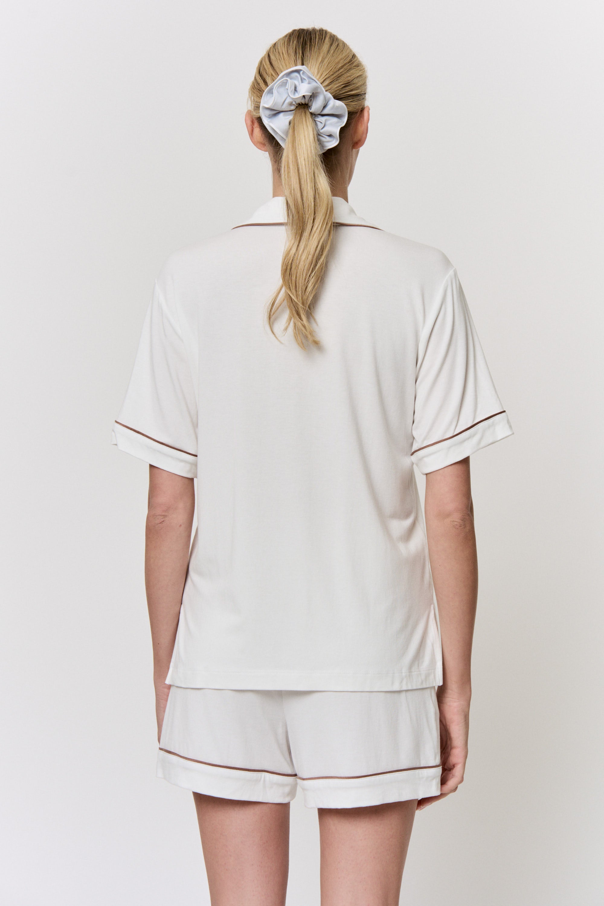 Undyed Modal Piped-Short Pajama Set in naturally dyed fabric by AGA Nature