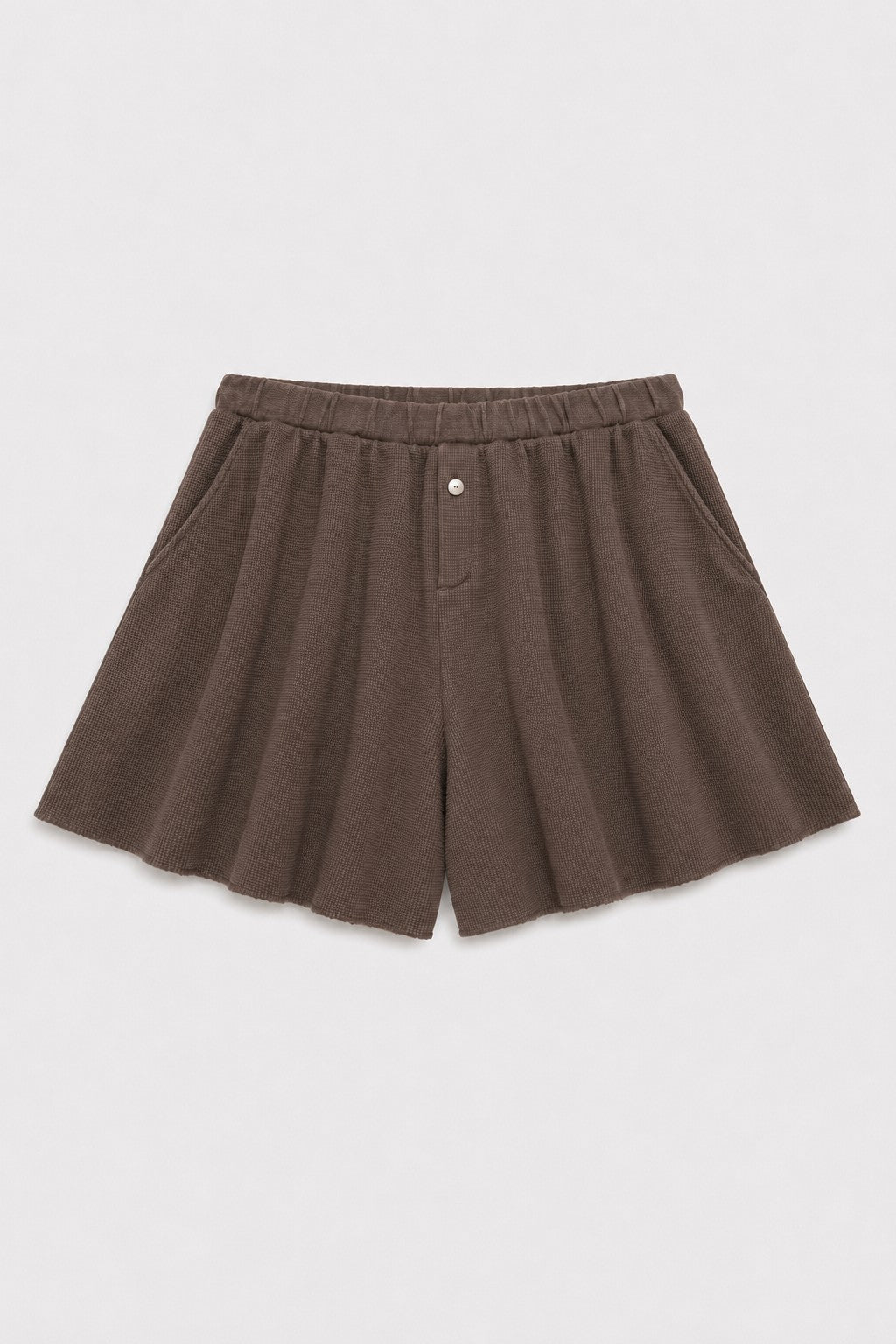 Cutch-Dyed Waffle Pearl-Button-Short in naturally dyed fabric by AGA Nature