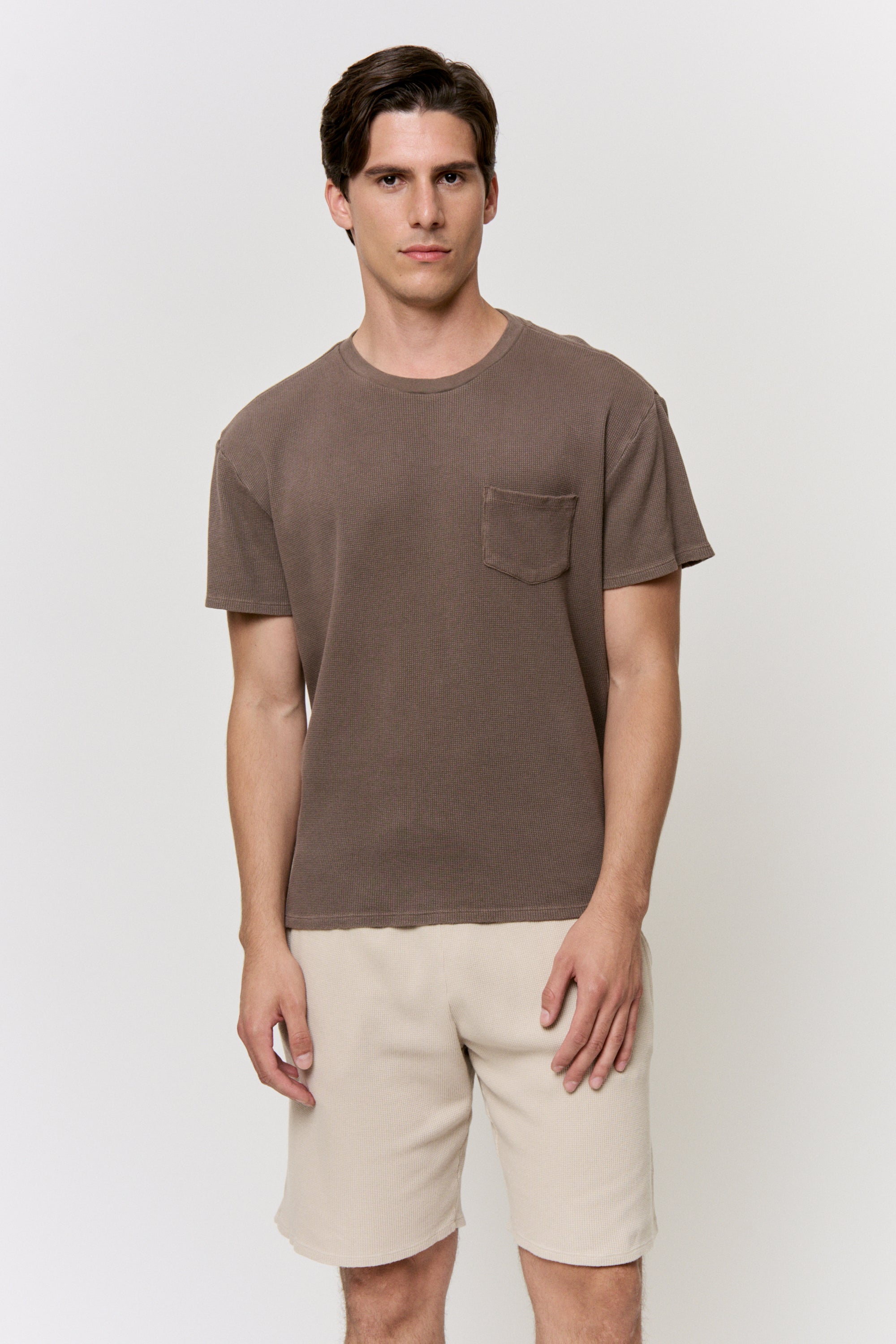 Cutch-Dyed Waffle Pocket-Tee in naturally dyed fabric by AGA Nature