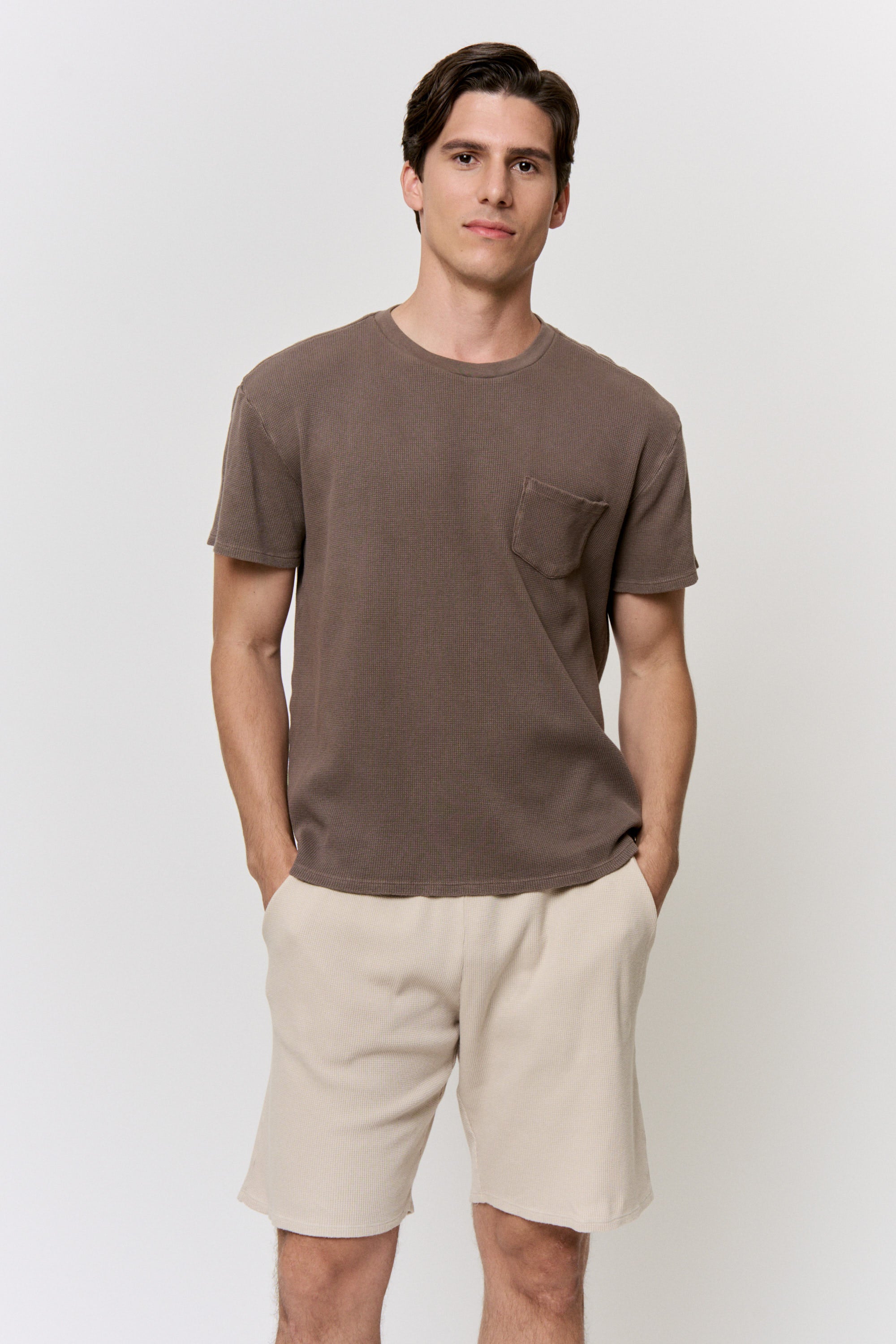 Cutch-Dyed Waffle Pocket-Tee in naturally dyed fabric by AGA Nature