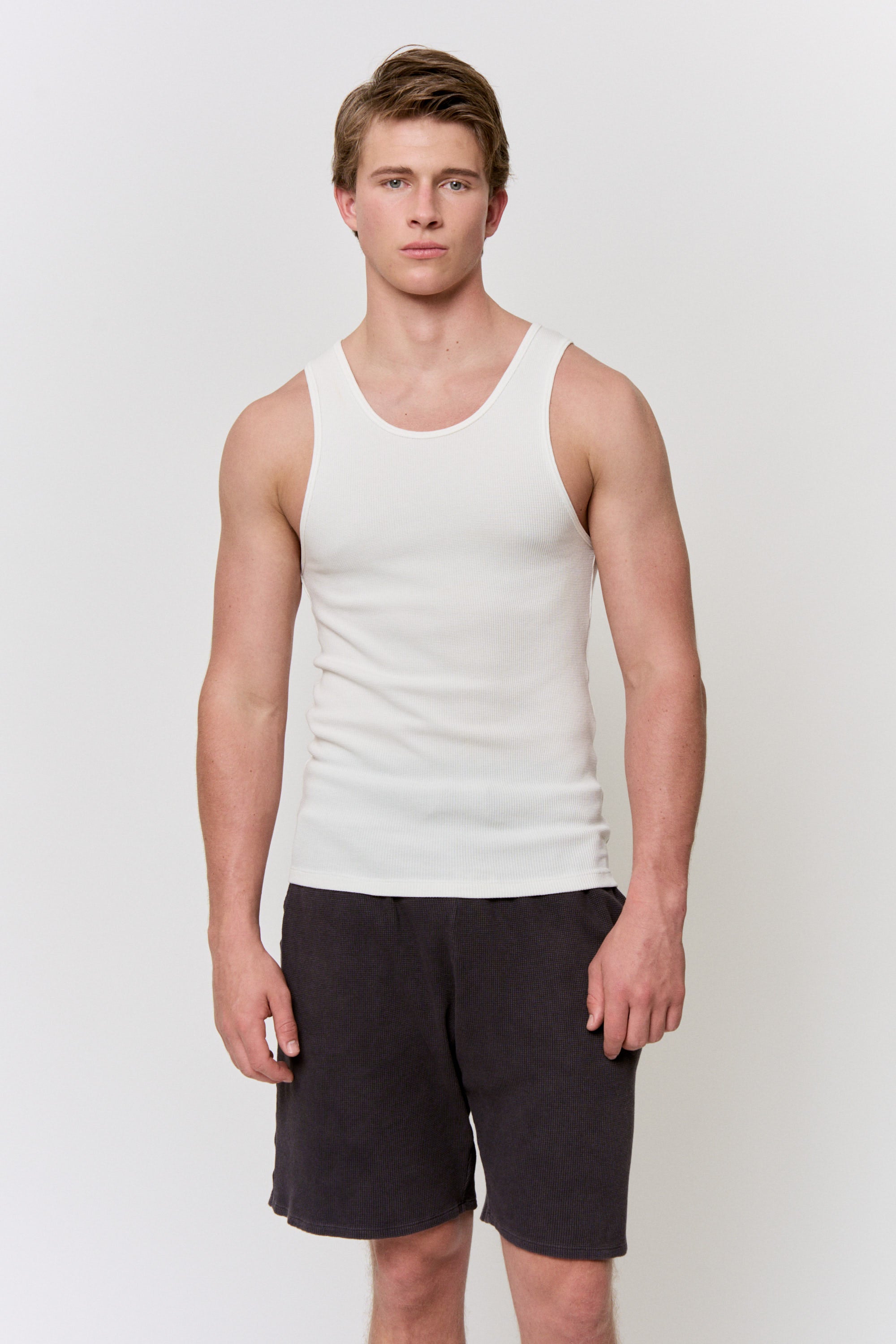 Undyed Waffle Tank-Top in naturally dyed fabric by AGA Nature