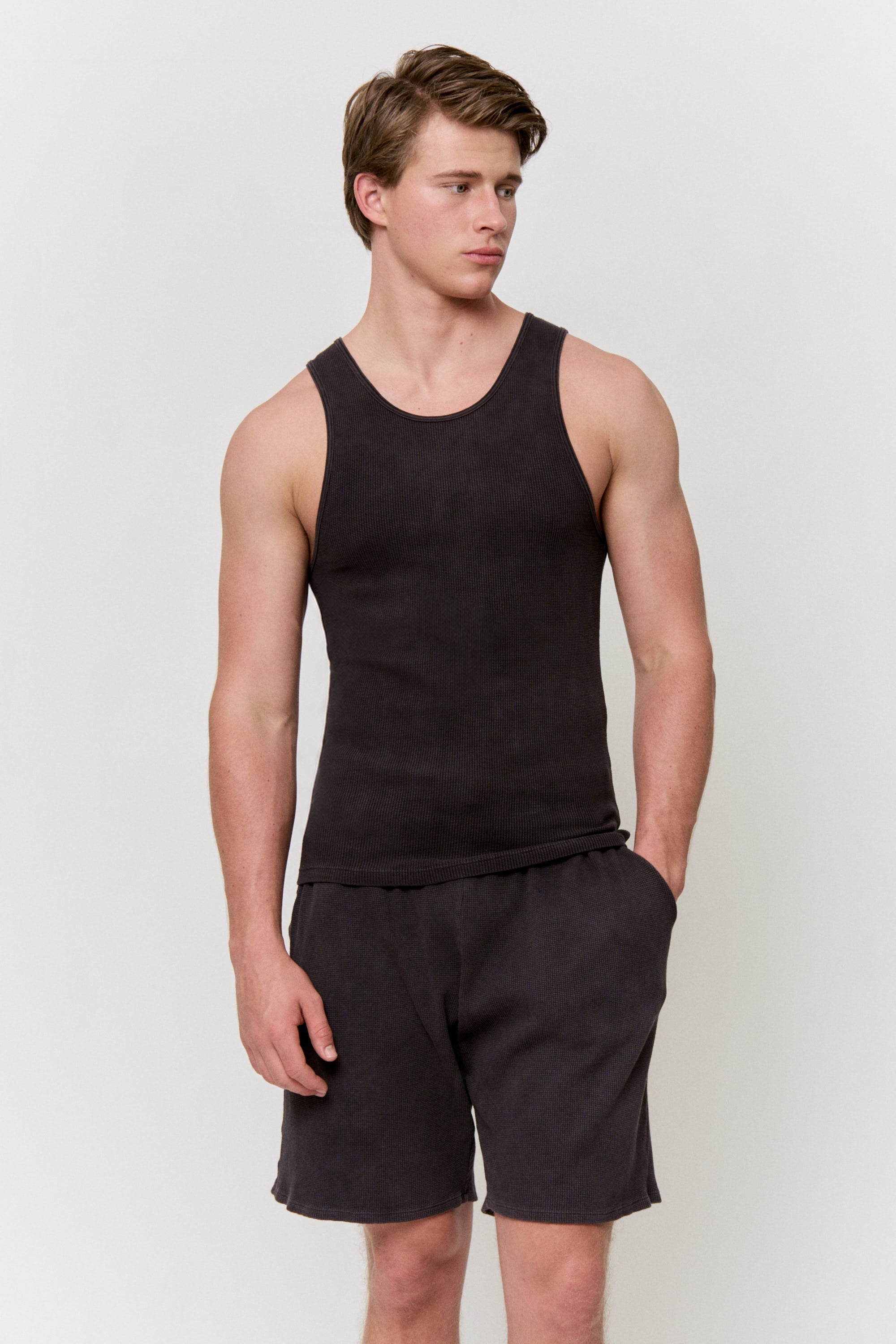 Myrobalan-Dyed Waffle Tank-Top in naturally dyed fabric by AGA Nature
