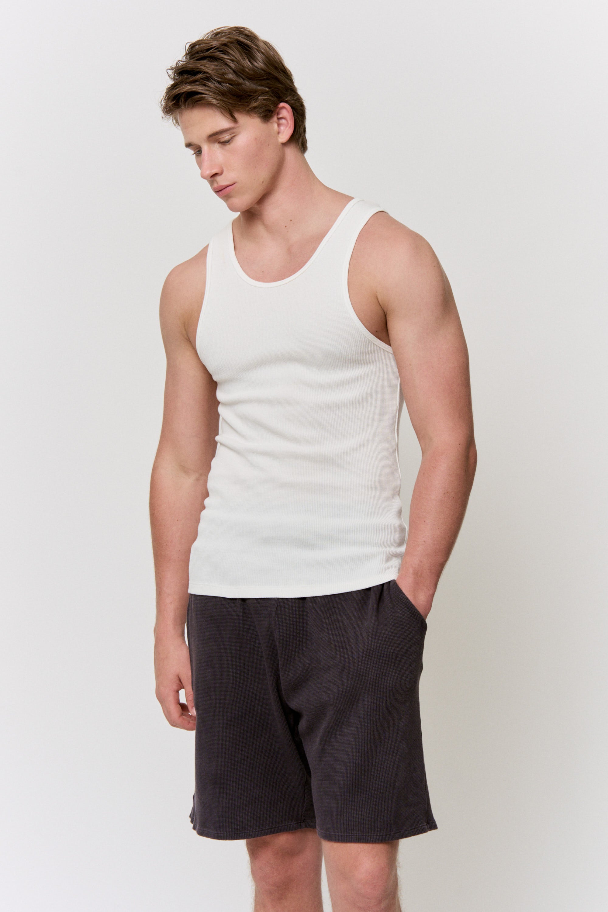Undyed Waffle Tank-Top in naturally dyed fabric by AGA Nature