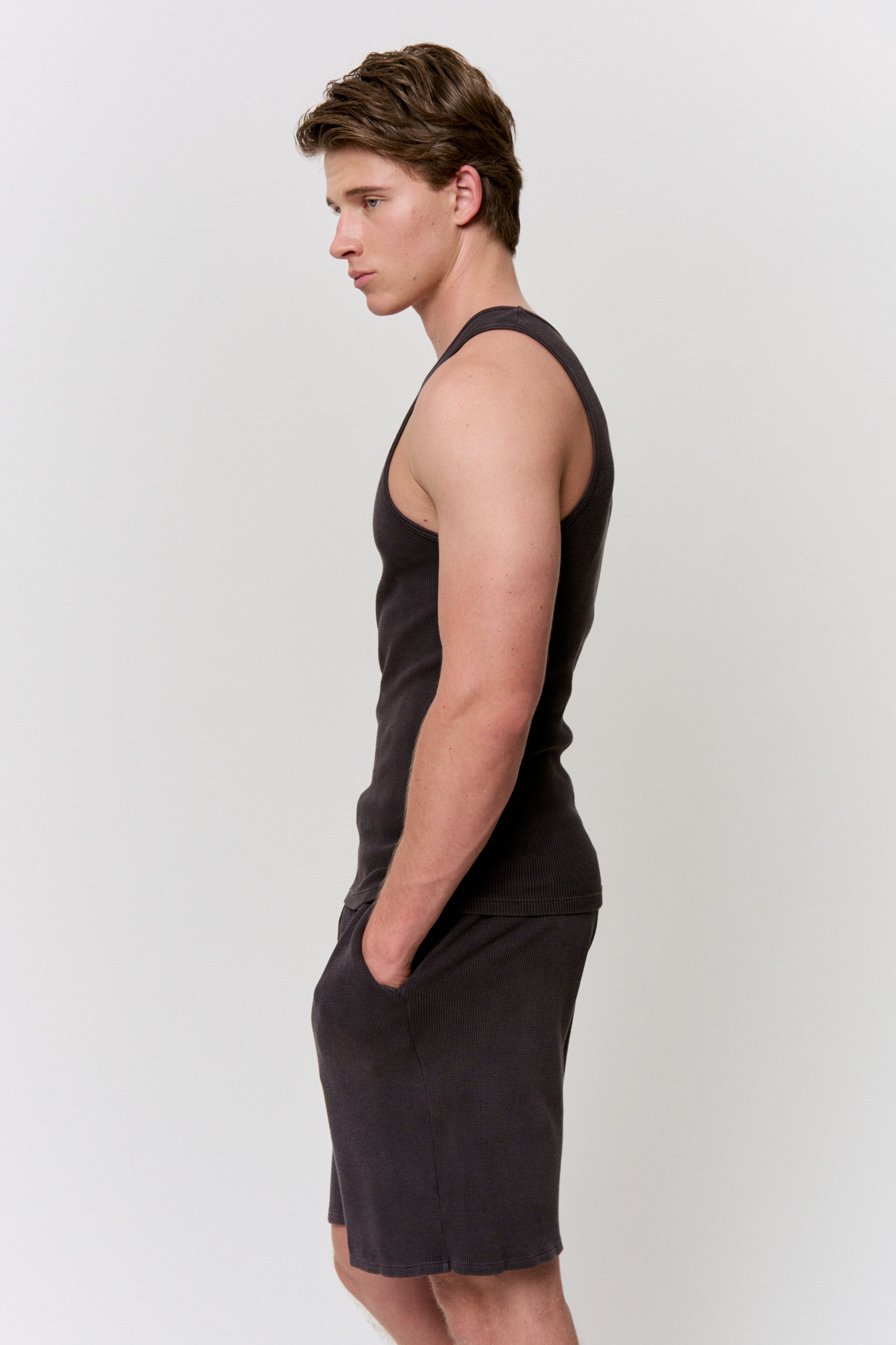 Myrobalan-Dyed Waffle Tank-Top in naturally dyed fabric by AGA Nature