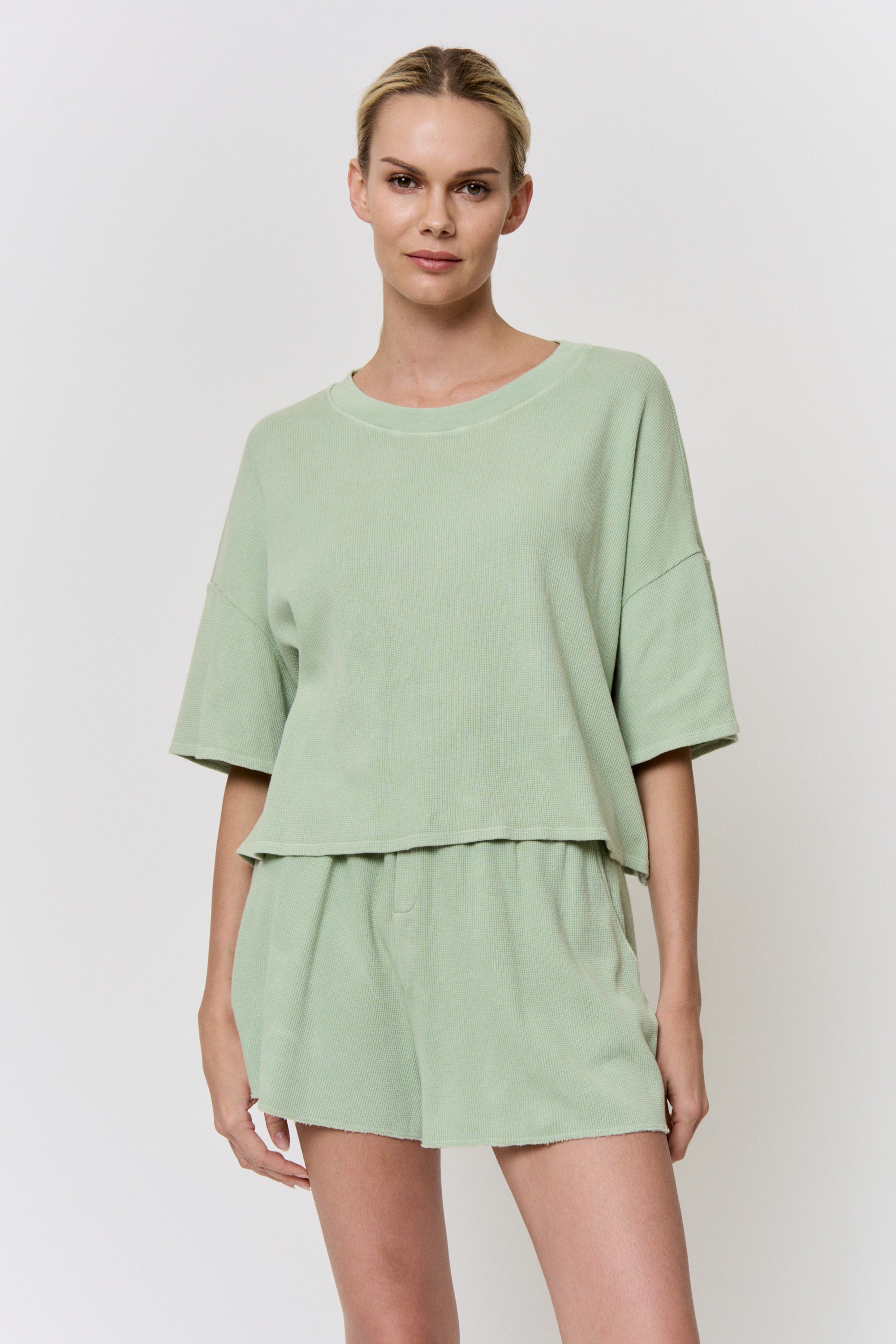 Mulberry-Dyed Waffle Short-Sleeve Top in naturally dyed fabric by AGA Nature
