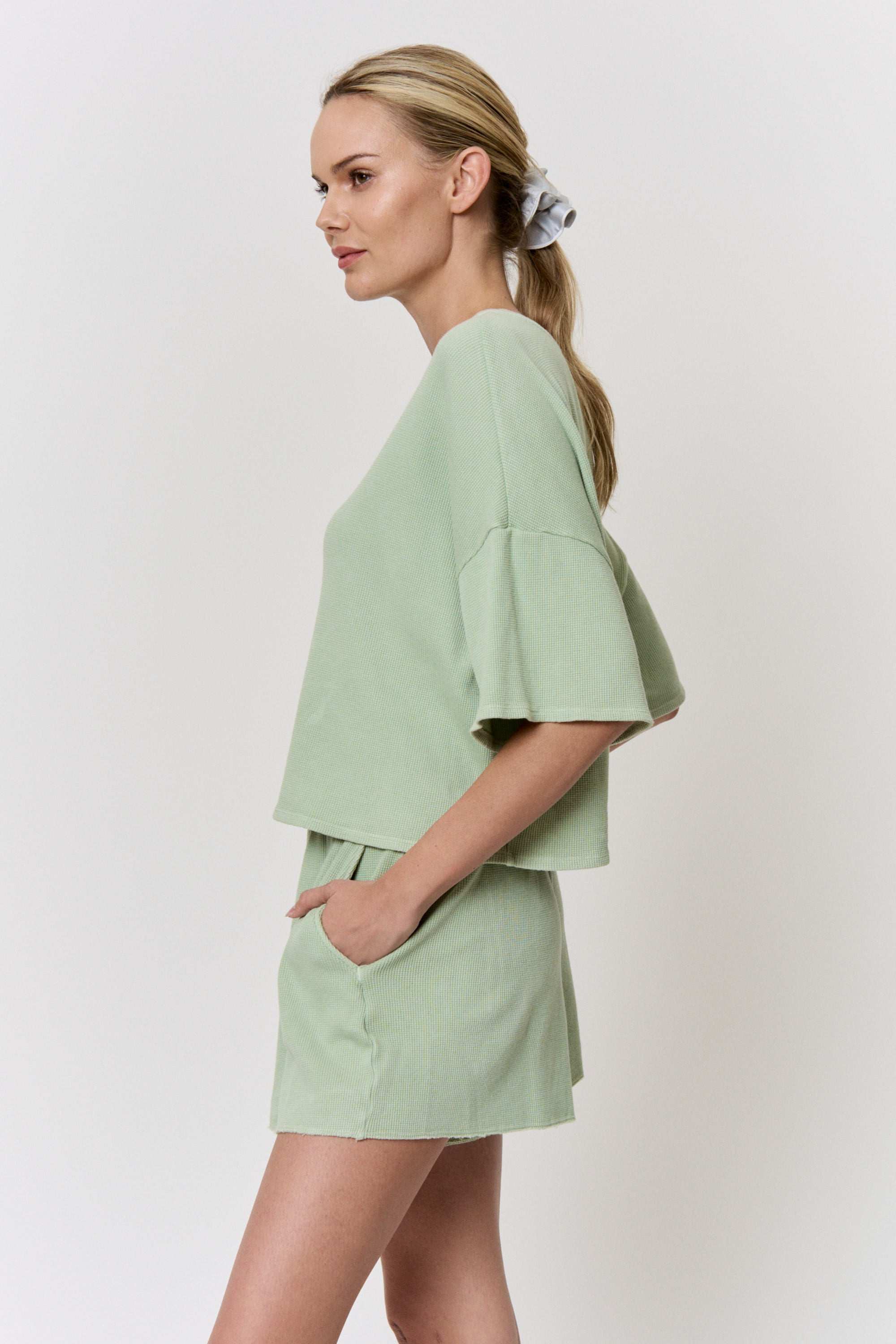 Mulberry-Dyed Waffle Short-Sleeve Top in naturally dyed fabric by AGA Nature