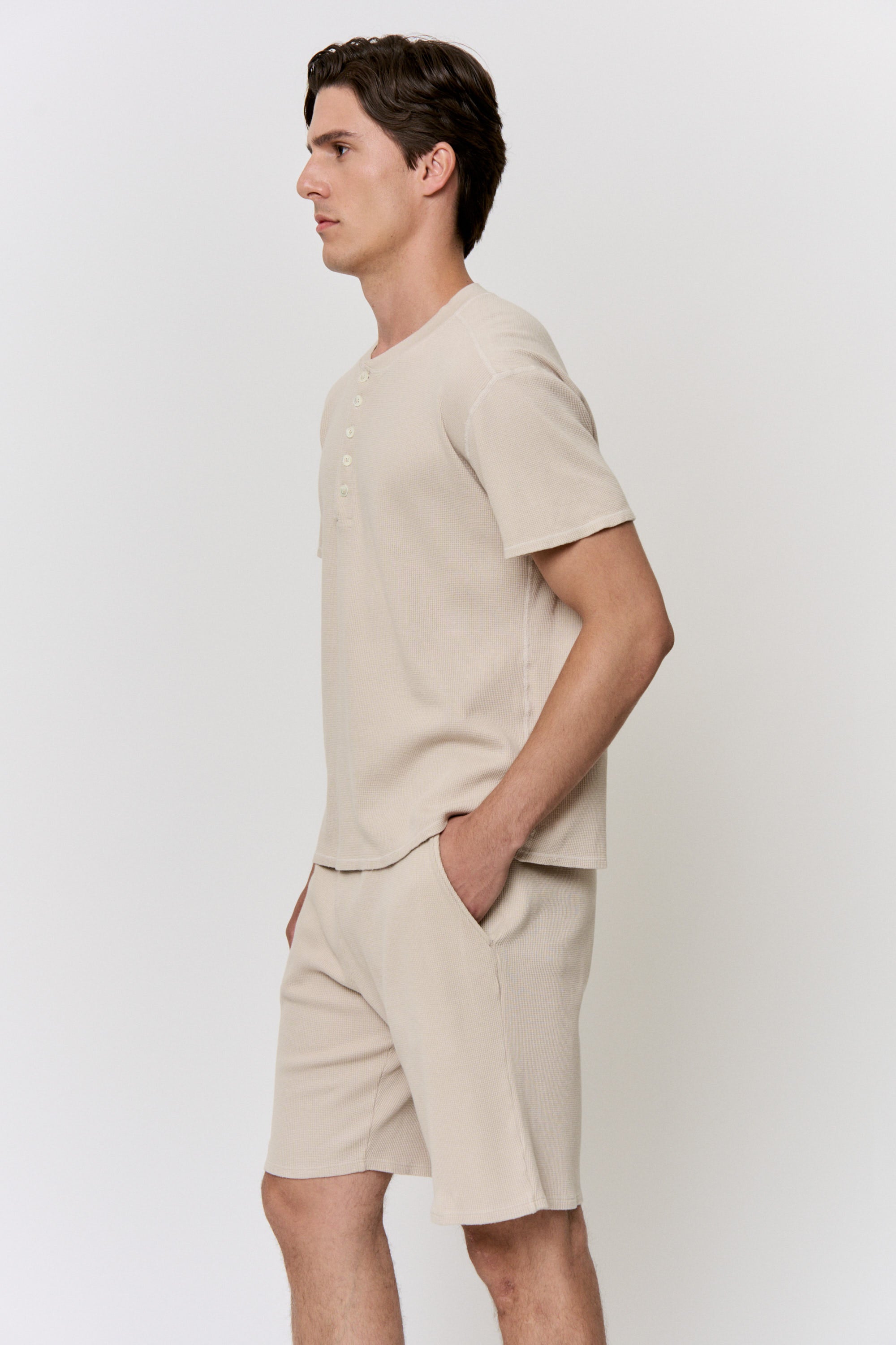 Walnut-Dyed Waffle Henley-Top in naturally dyed fabric by AGA Nature
