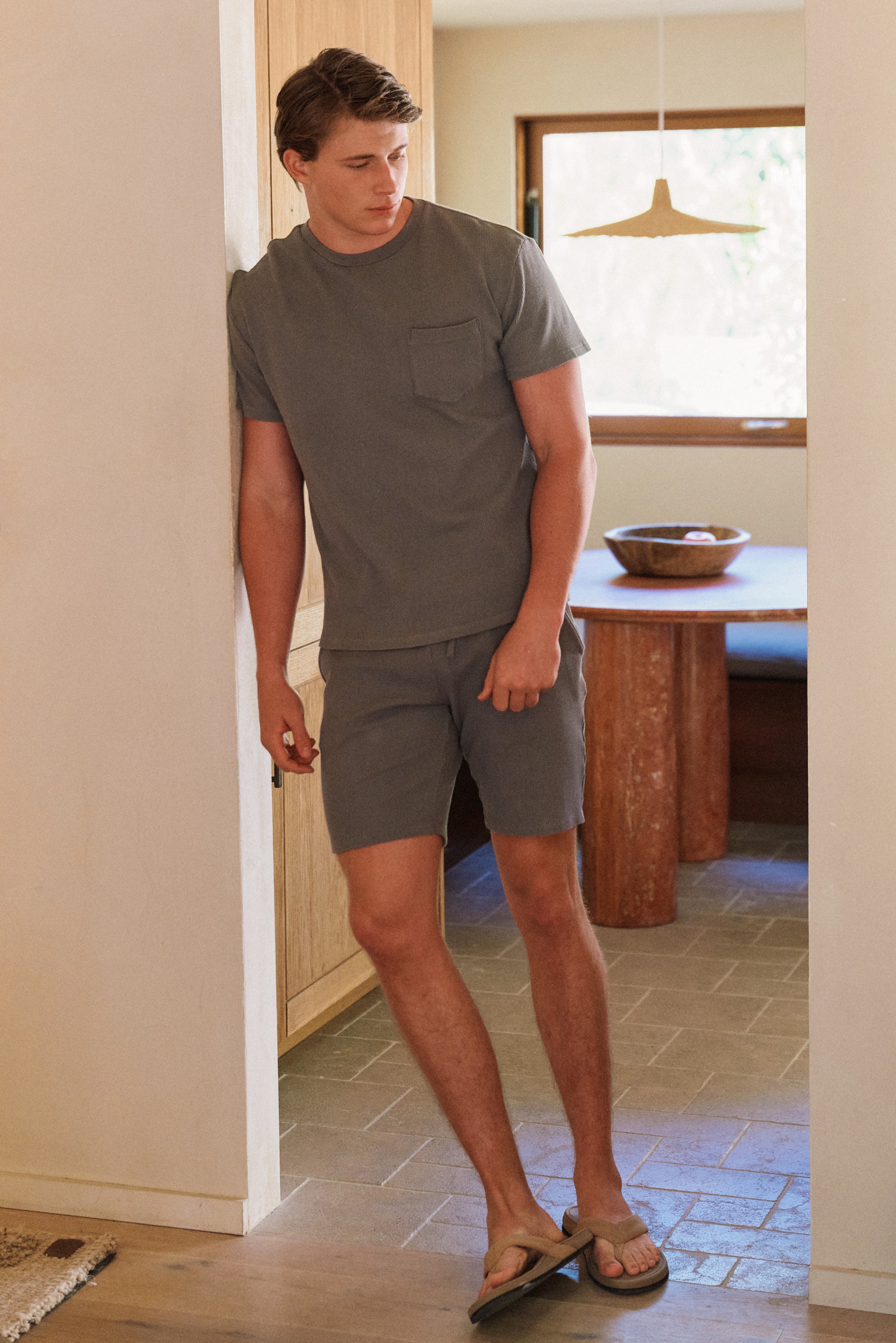 Myrobalan-Dyed Waffle Drawstring Short in naturally dyed fabric by AGA Nature