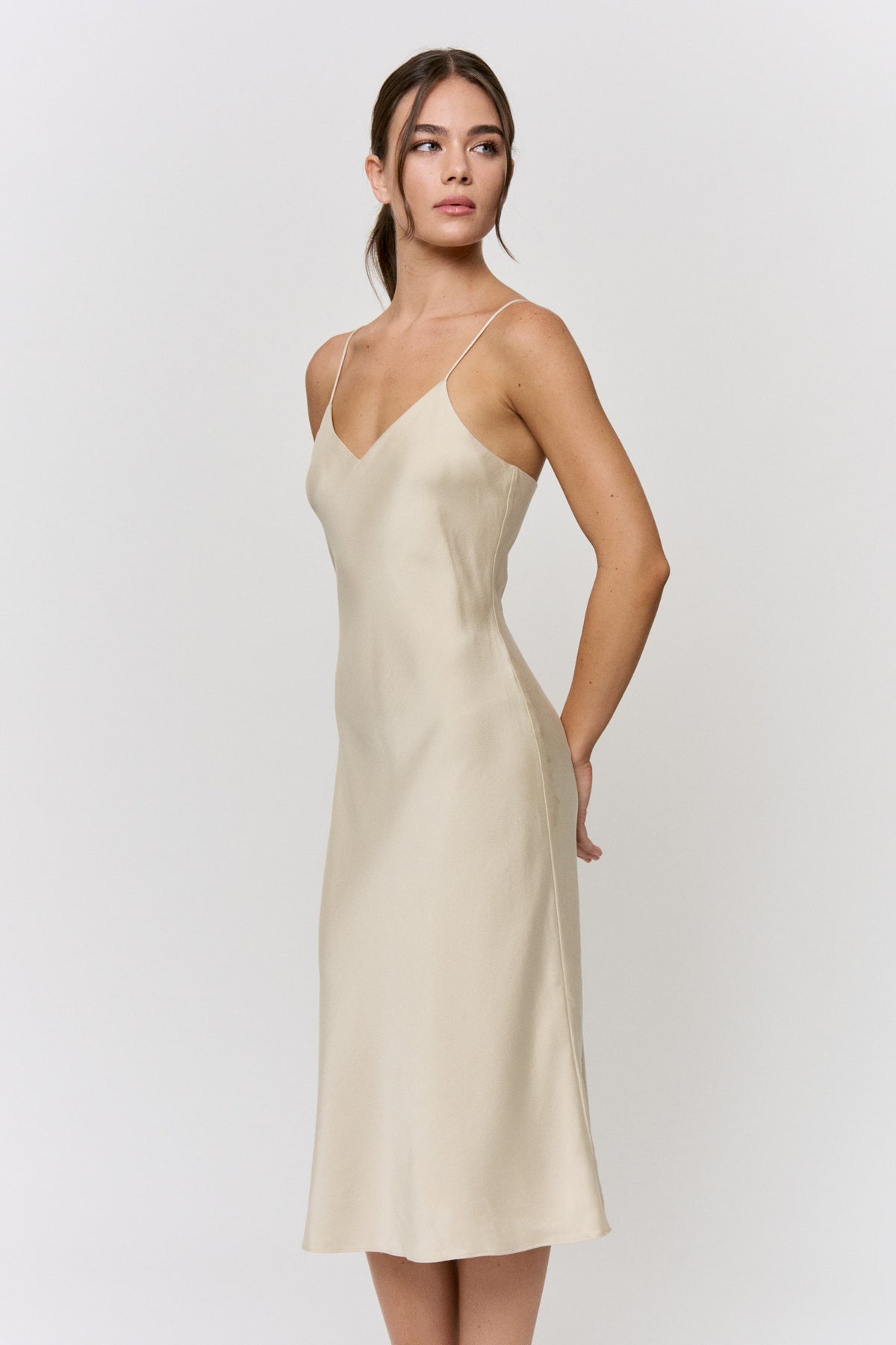 Pomegranate-Dyed 19mm Silk Midi-Slip Dress in naturally dyed fabric by AGA Nature