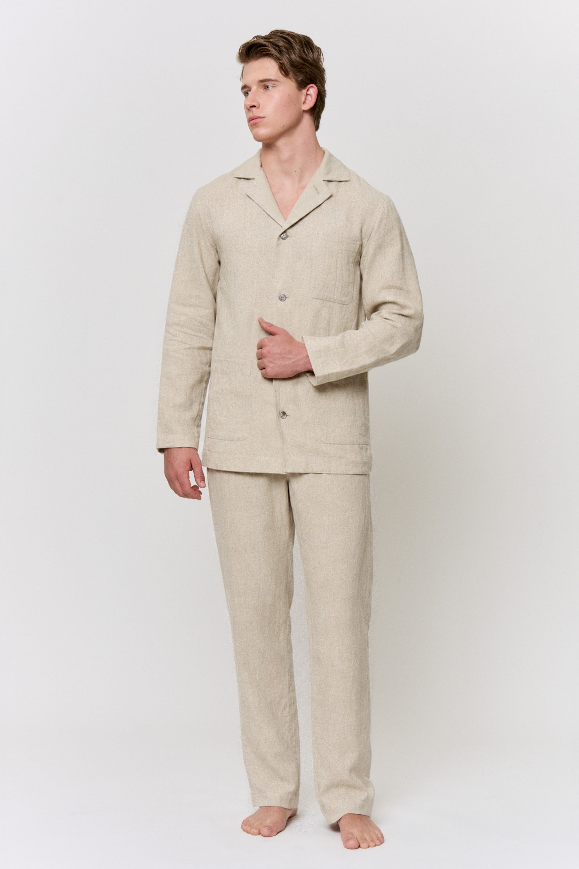 Walnut-Dyed Linen Pajama Set in naturally dyed fabric by AGA Nature
