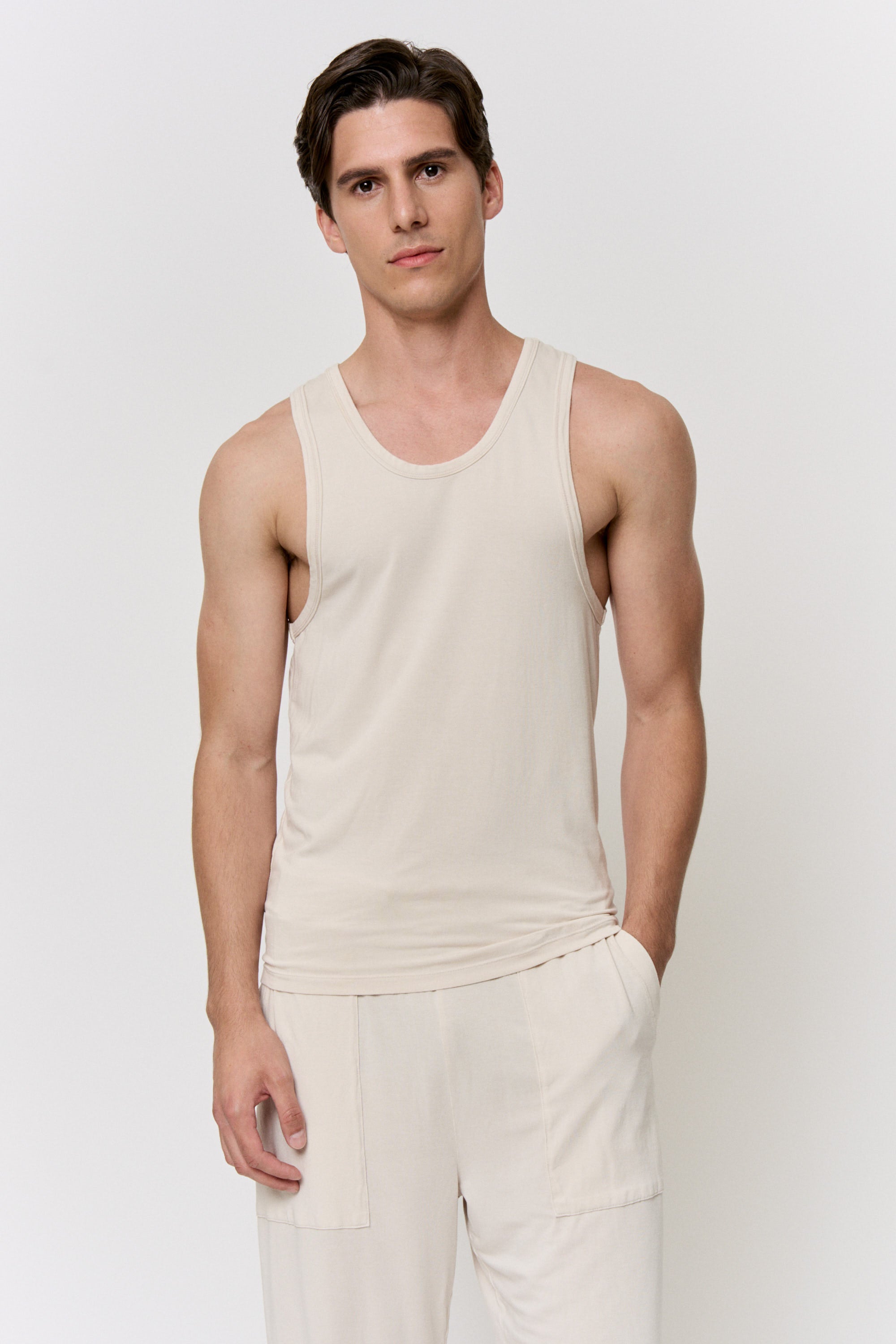 Walnut-Dyed Modal Scoop-Neck Tank in naturally dyed fabric by AGA Nature