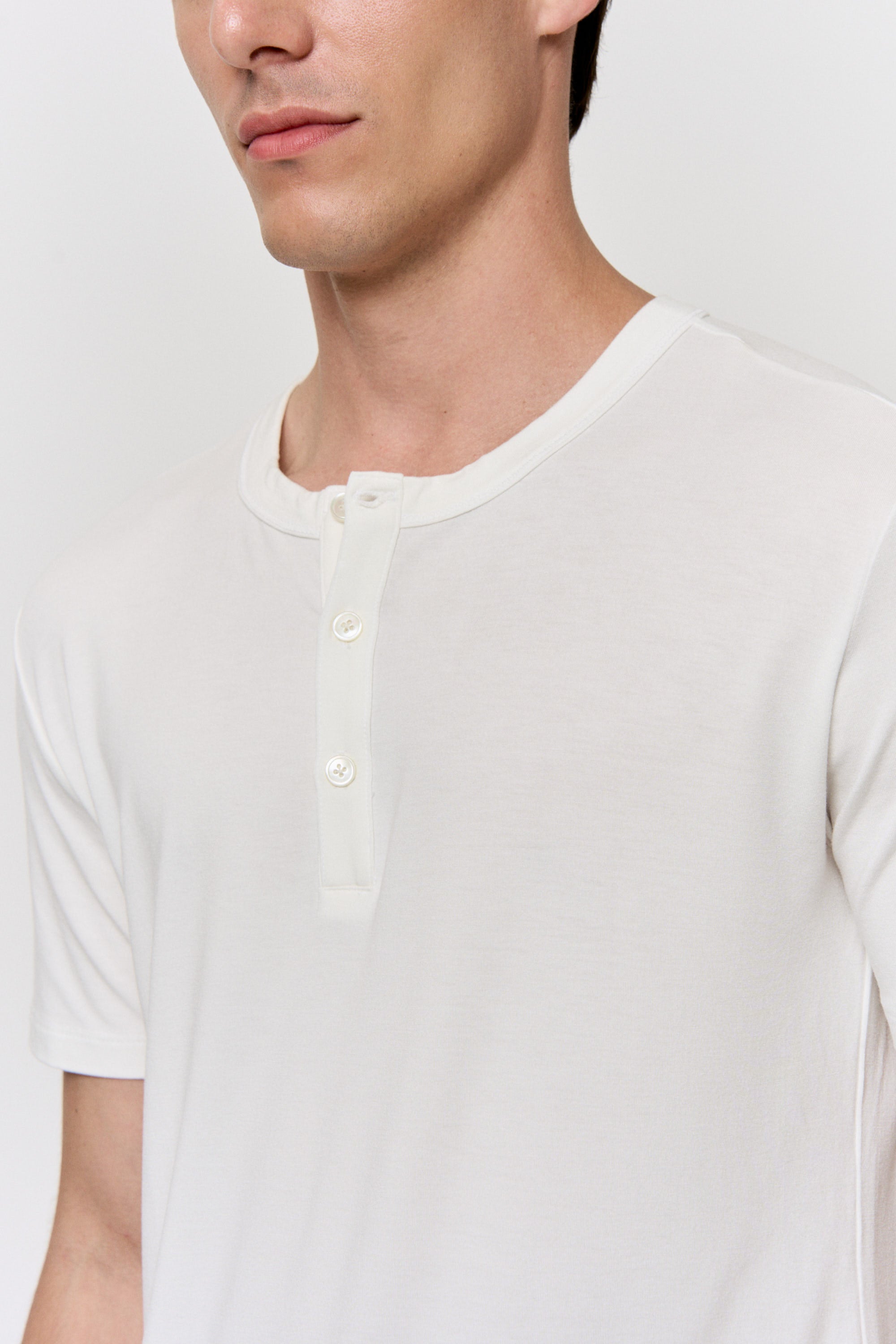 Undyed Modal Shell-Button Tee in naturally dyed fabric by AGA Nature