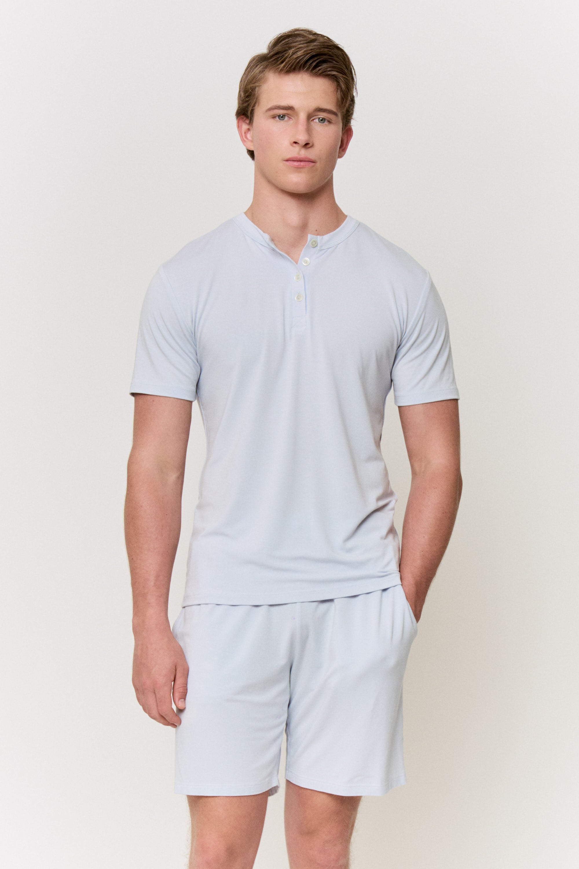 Red Cabbage-Dyed Modal Shell-Button Tee in naturally dyed fabric by AGA Nature
