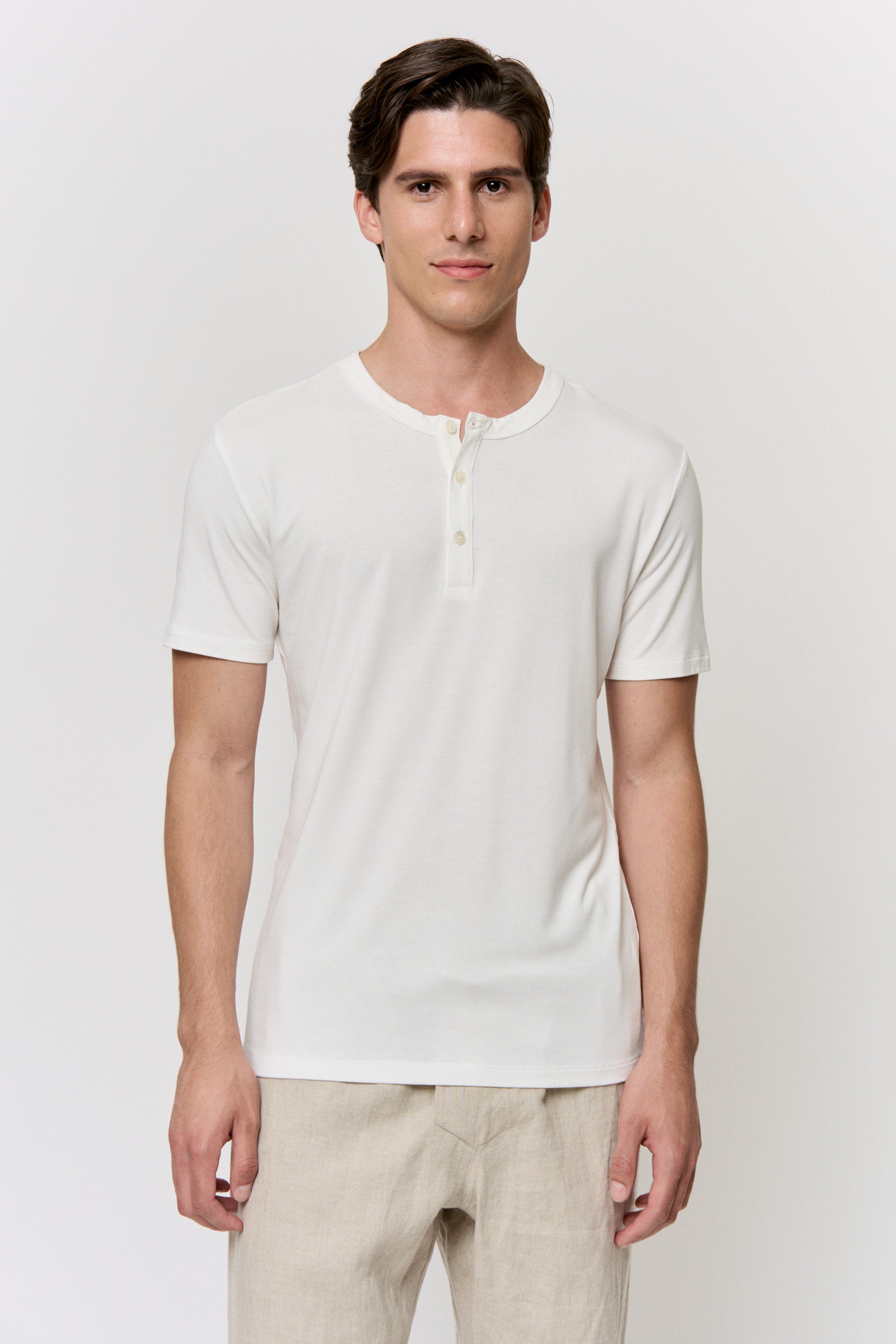 Undyed Modal Shell-Button Tee in naturally dyed fabric by AGA Nature