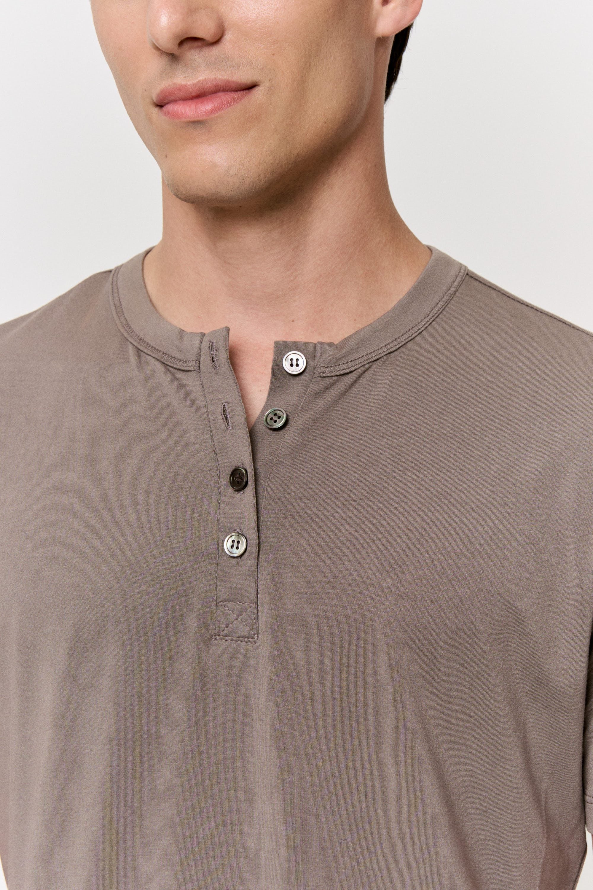 Cutch-Dyed Modal Shell-Button Tee in naturally dyed fabric by AGA Nature