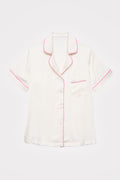 Undyed 19mm Silk Short Pajama Set with Cochineal-Dyed Silk Piping