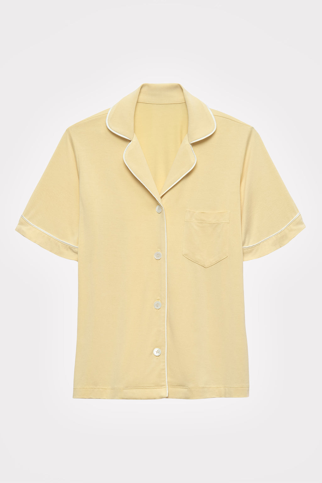 Chamomile-Dyed Modal Piped-Short Pajama Set in naturally dyed fabric by AGA Nature