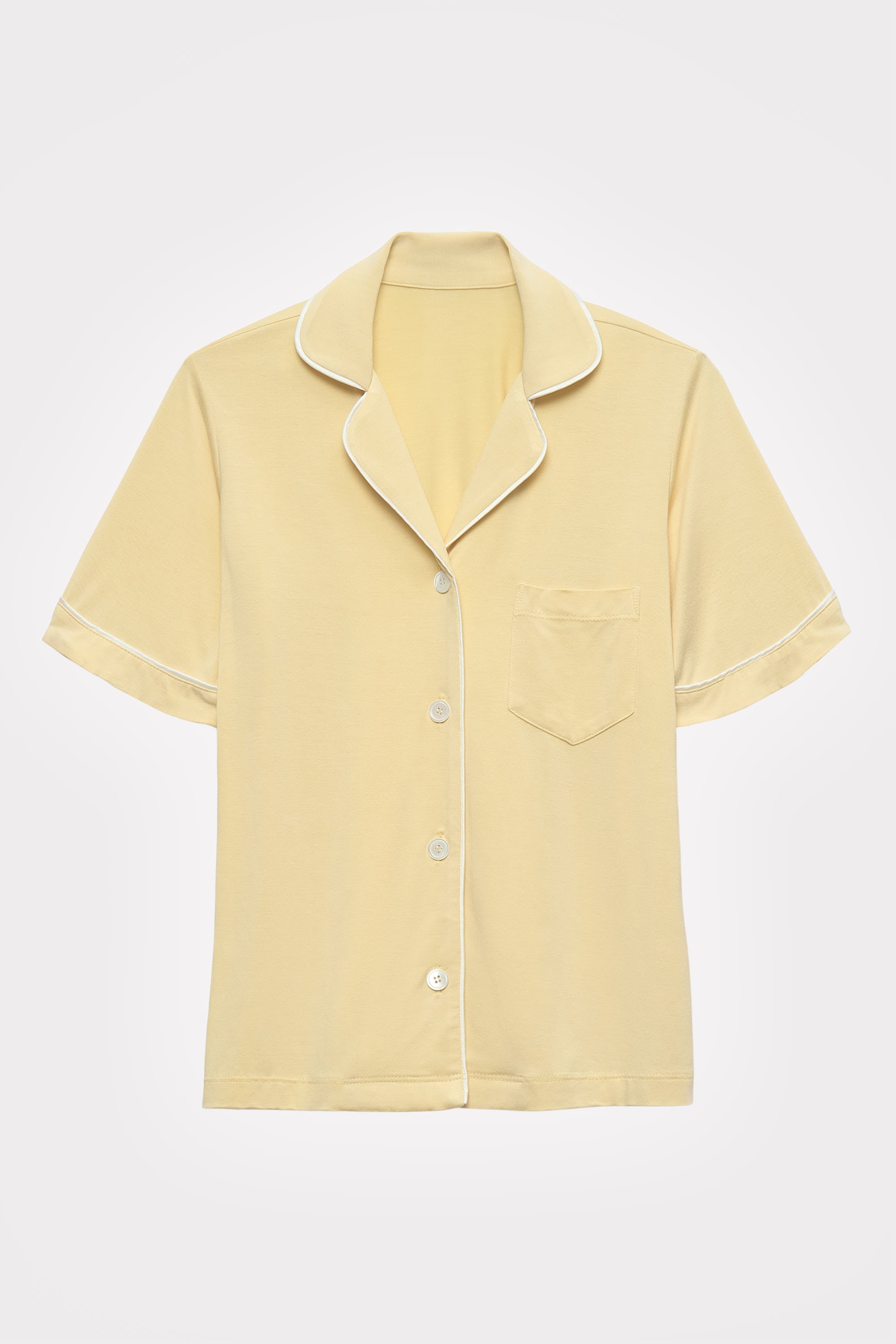 Chamomile-Dyed Modal Piped-Short Pajama Set in naturally dyed fabric by AGA Nature