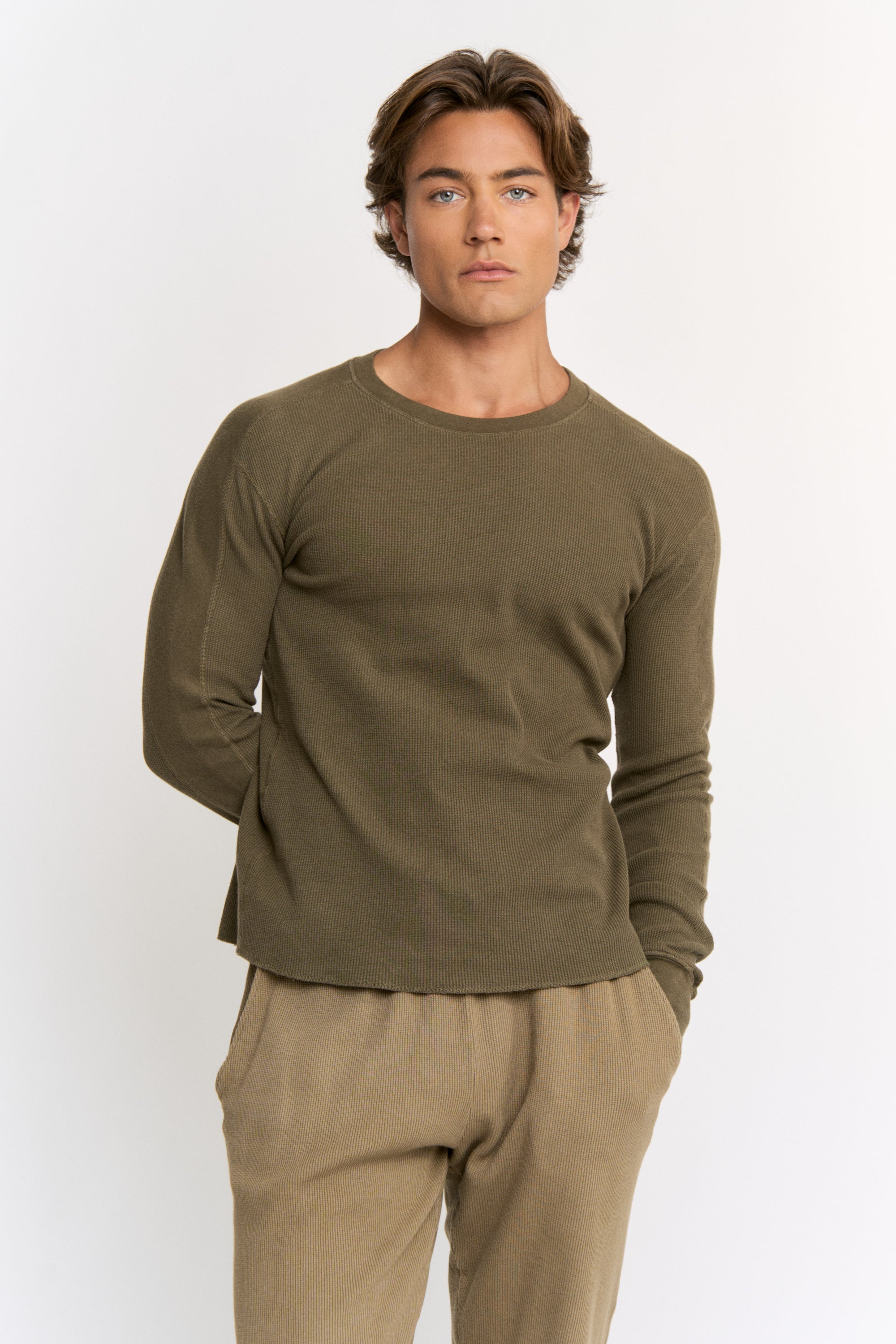 Marigold Dyed Cotton Modal Waffle Long-Sleeve Crew Neck