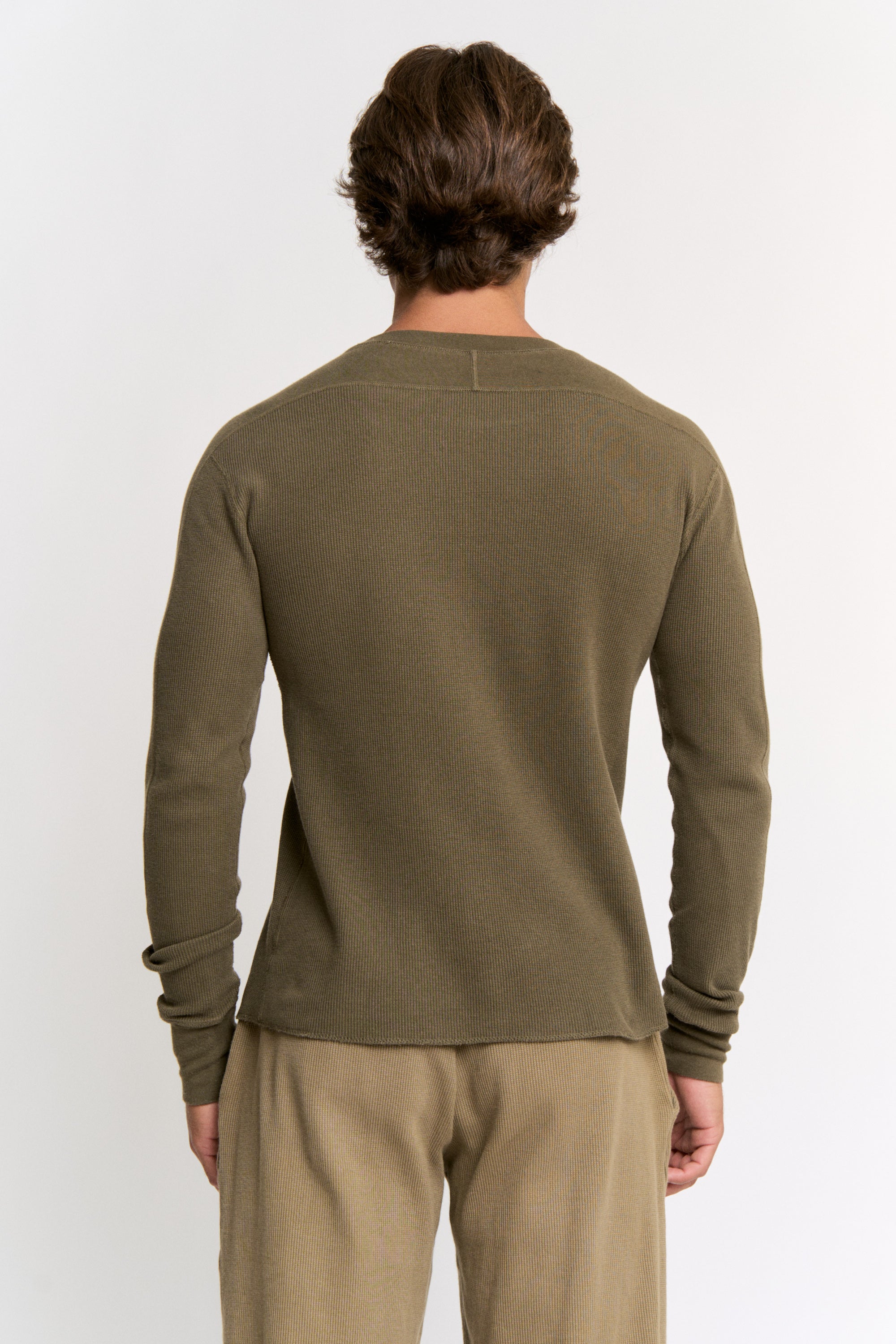 Marigold Dyed Cotton Modal Waffle Long-Sleeve Crew Neck