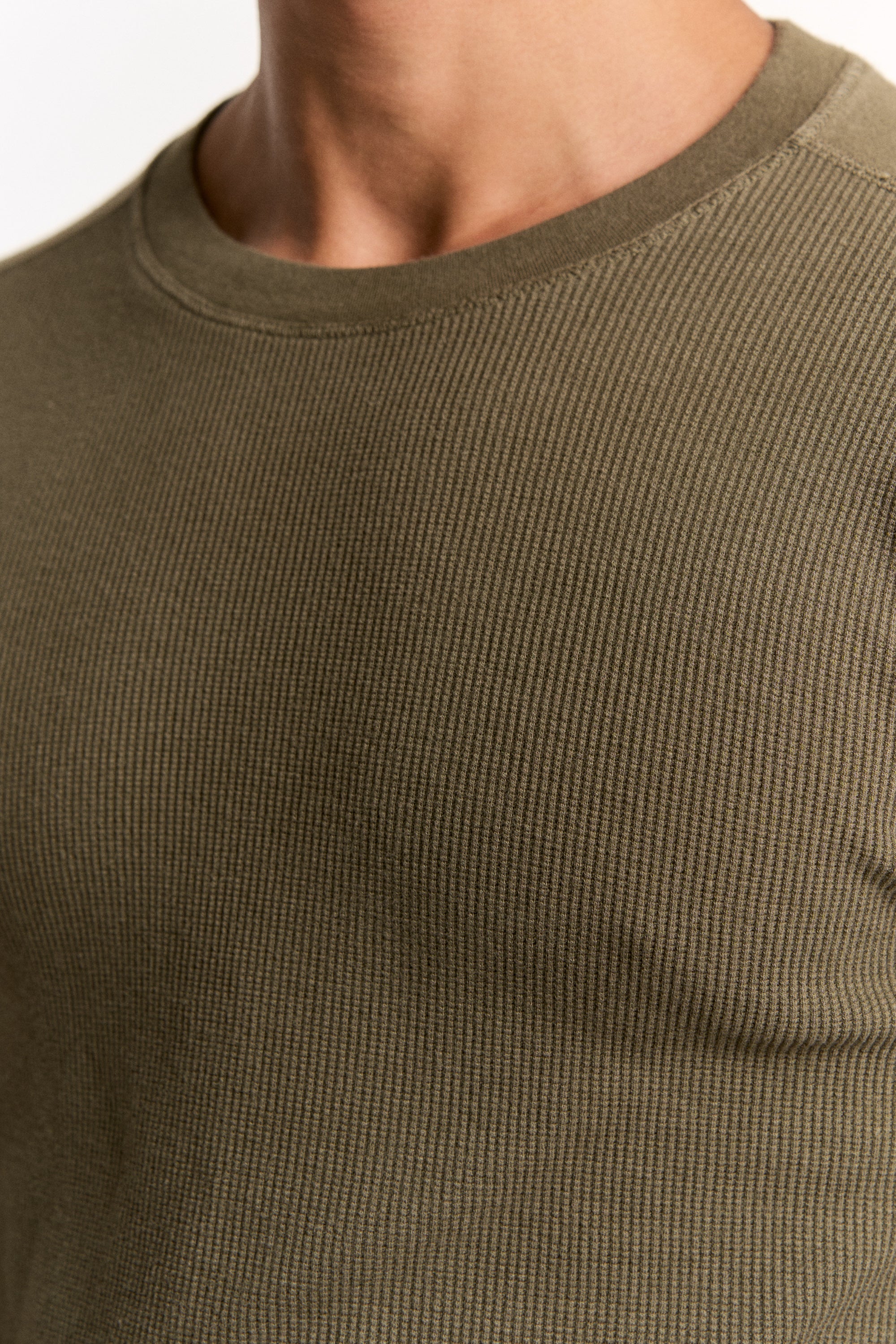 Marigold Dyed Cotton Modal Waffle Long-Sleeve Crew Neck