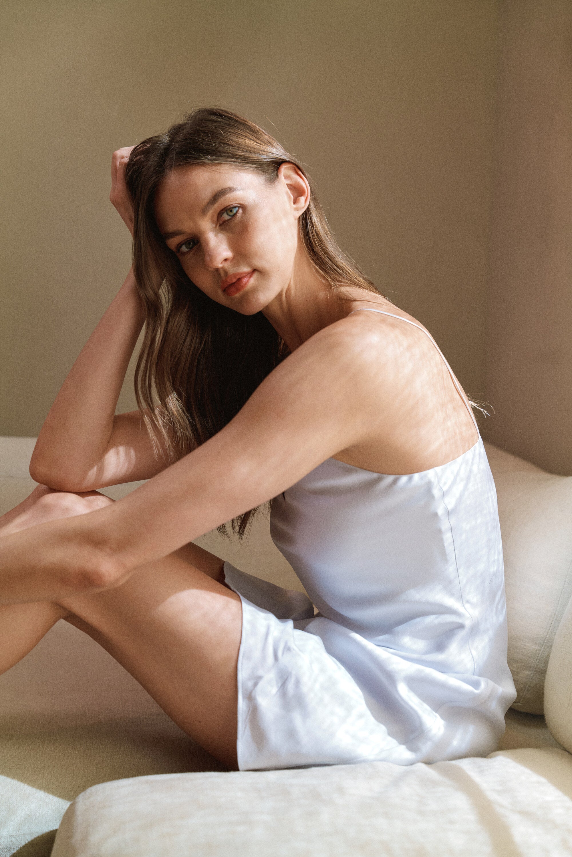 Red Cabbage-Dyed Silk Mini-Slip Dress in naturally dyed fabric by AGA Nature