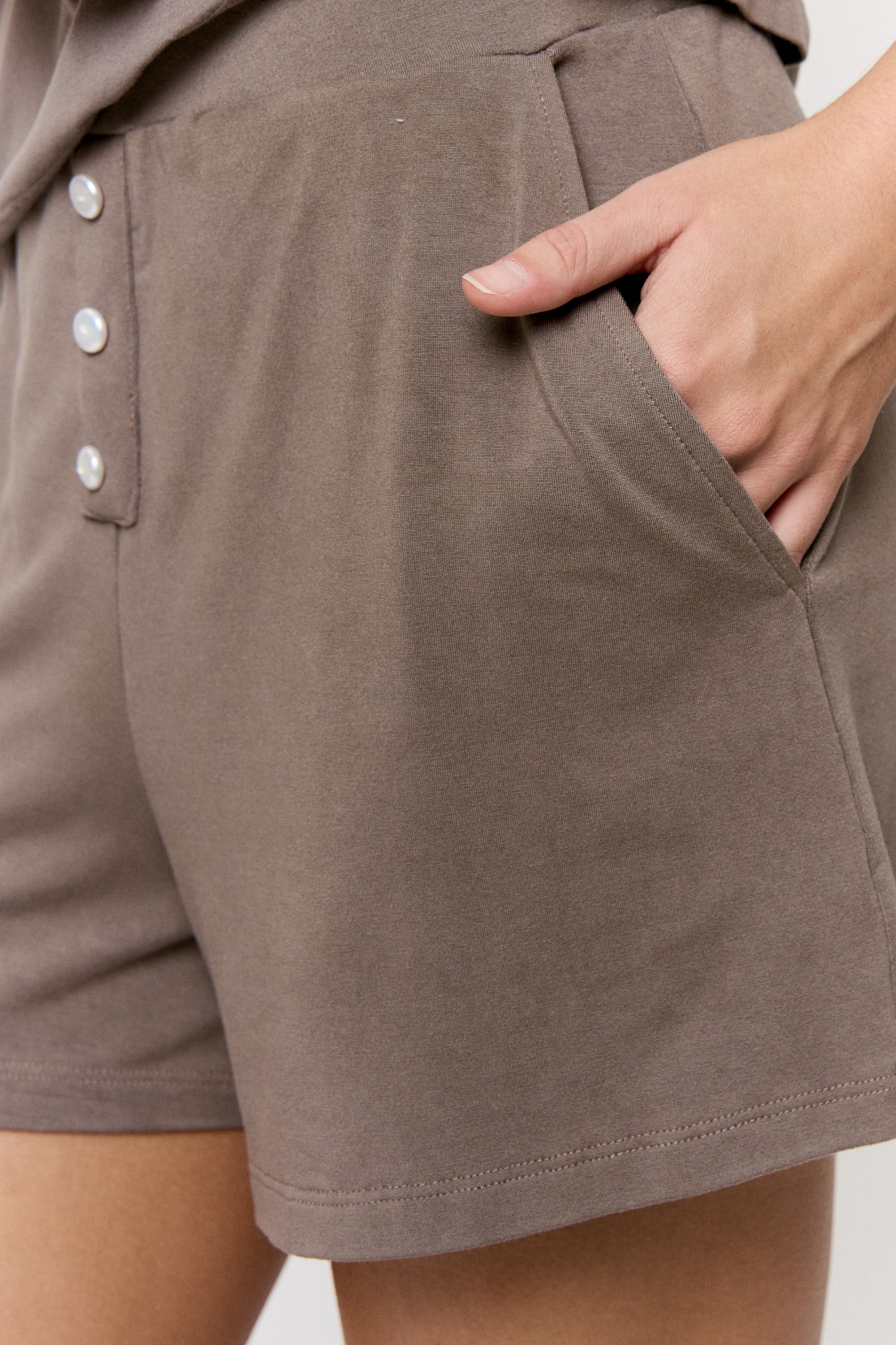 Cutch-Dyed Modal Pearl-Button-Short in naturally dyed fabric by AGA Nature
