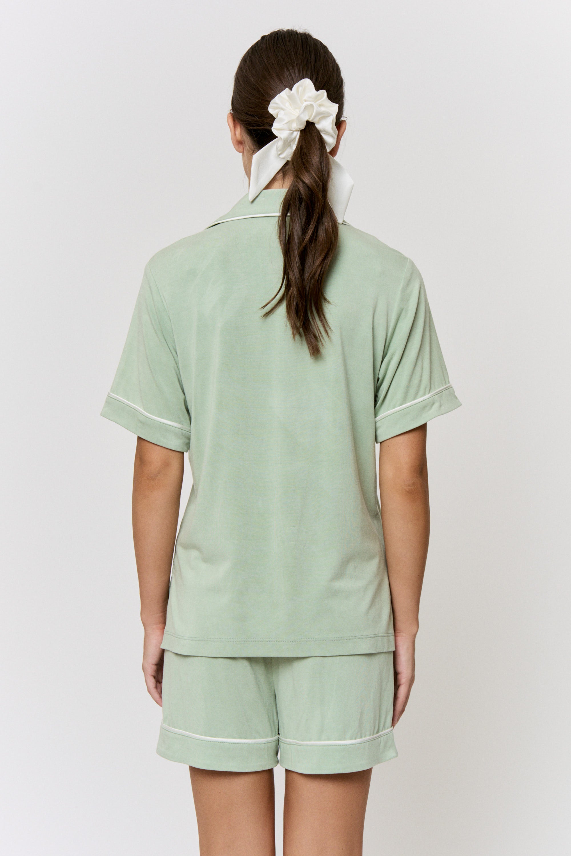 Mulberry-Dyed Modal Piped-Short Pajama Set